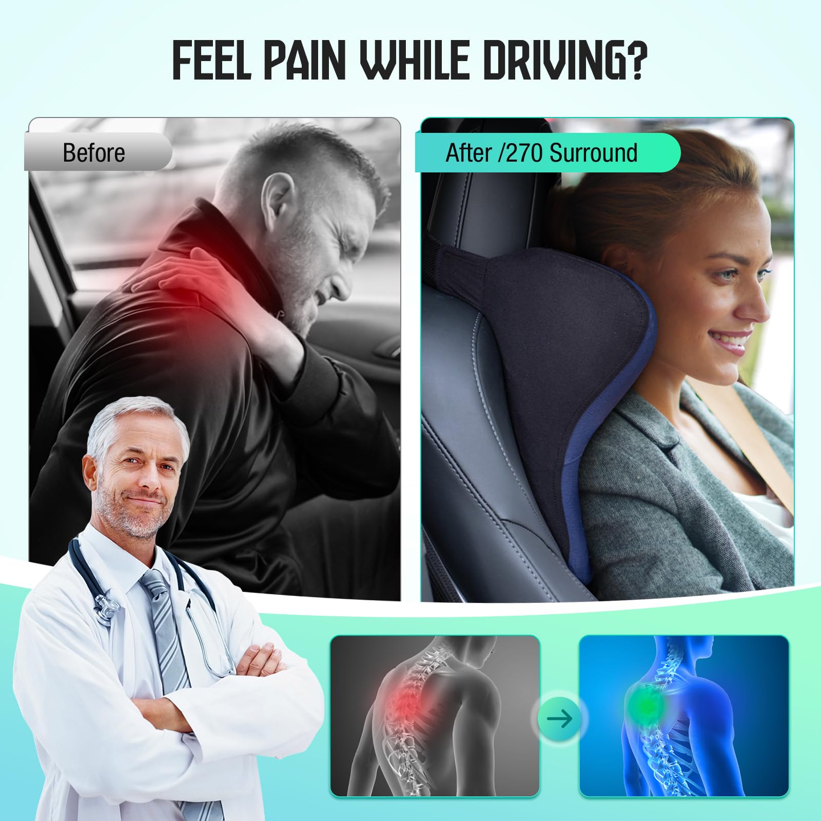 Car Neck Pillow Memory Foam Headrest Cervical Cushion for Driving