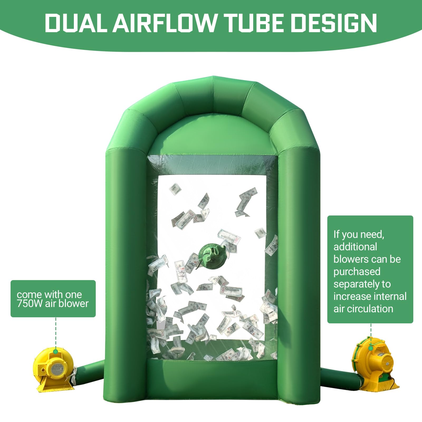 Inflatable Cash Cube Booth 5.2x5.2x8.2FT – Money Grab Machine with Blowers for Parties, Promotions & Events