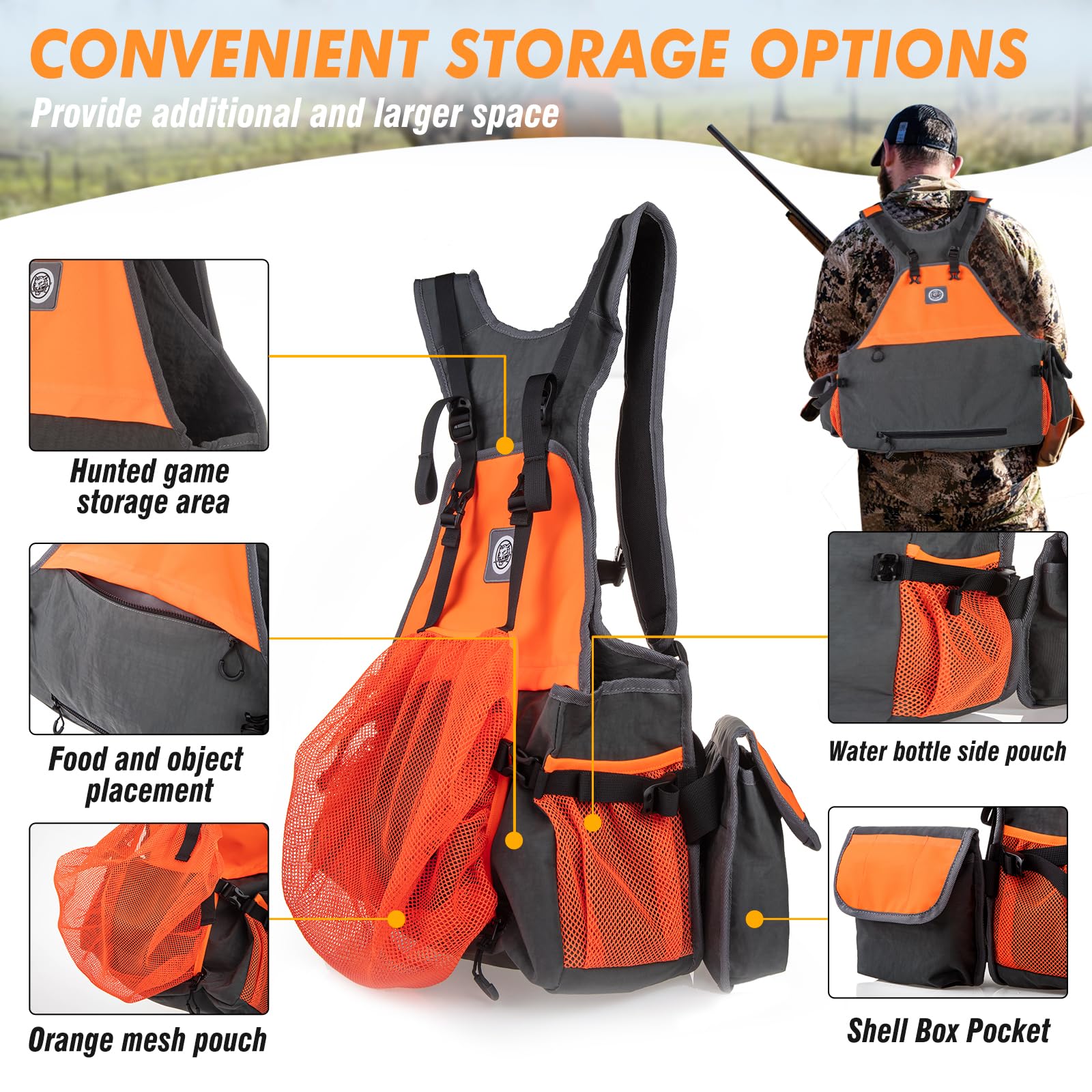 Upland Hunting Vest Adjustable Lightweight Pheasant Hunting Strap Vest Grey