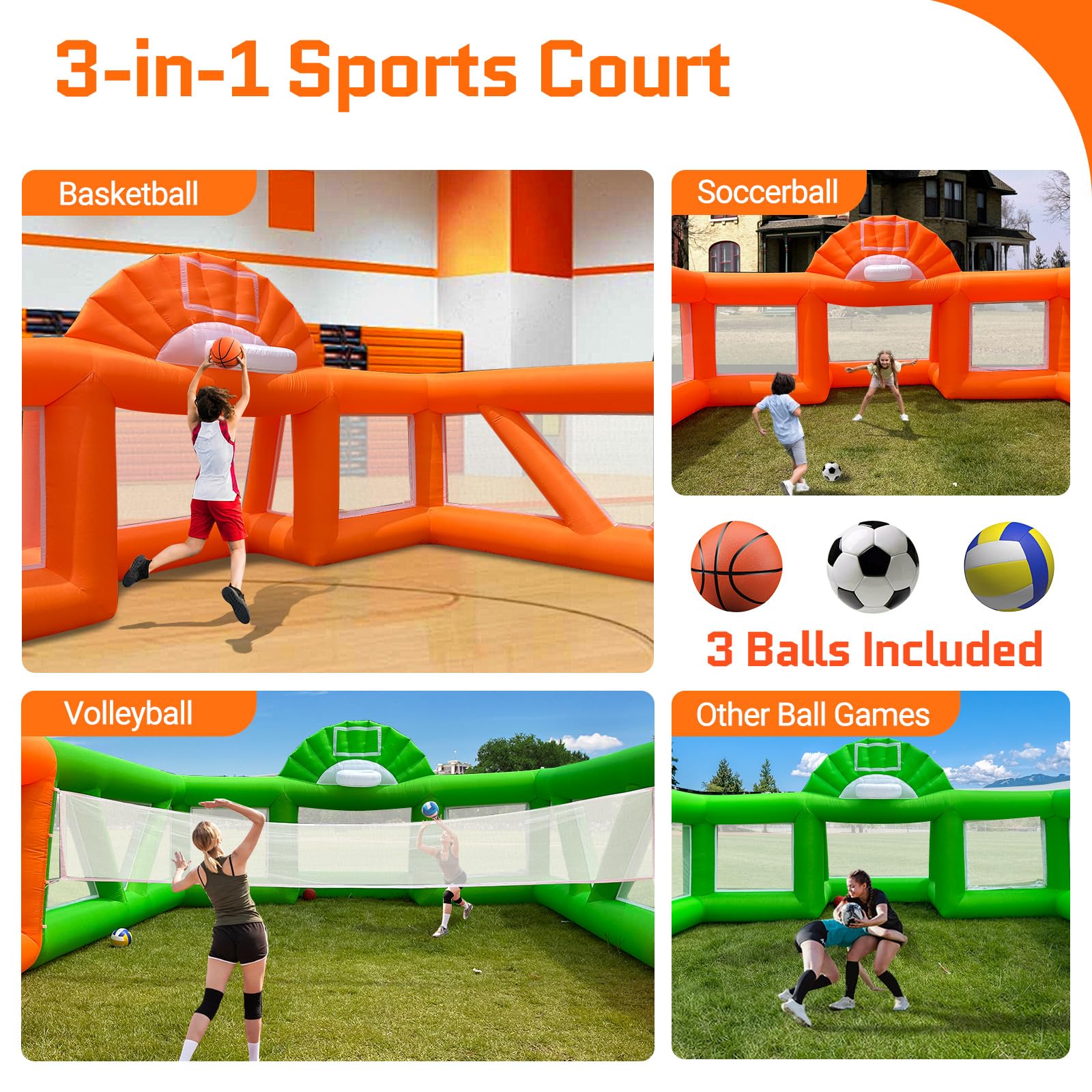 OZIS Giant 40Ft Inflatable Sports Court with 680W Blower Outdoor Portable 3-in-1 Basketball