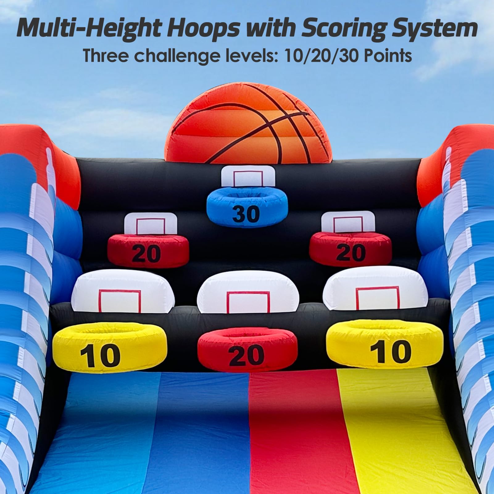 Inflatable Basketball Shootout Game 13x10Ft with 3-Tier Scoring Targets Challenge for Events & Parties