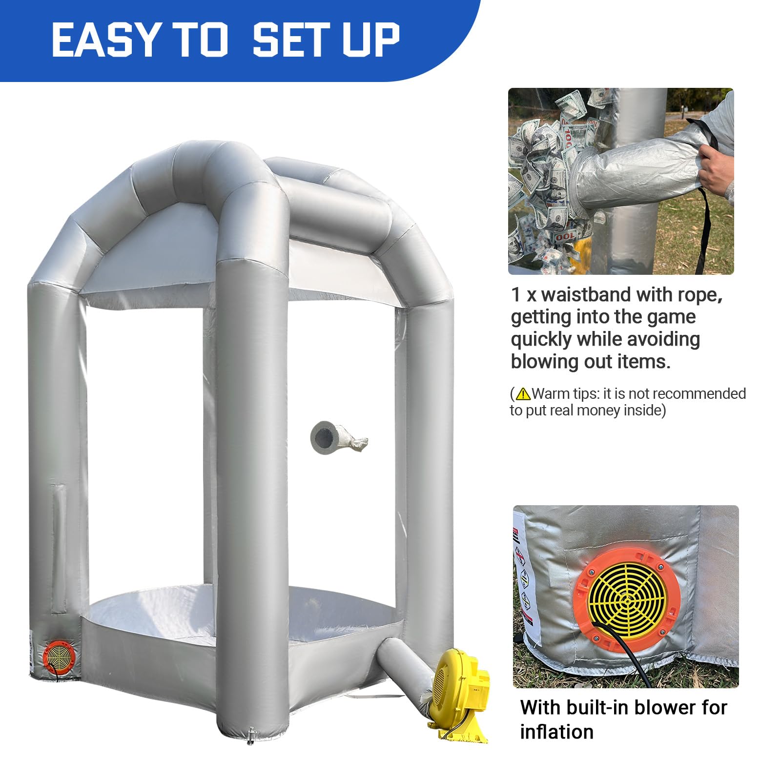 Inflatable Cash Cube Booth 5.2x5.2x8.2FT with Built-in Blower,Inflatable Money Grab Machine Booth for Party Business Advertising Promotions