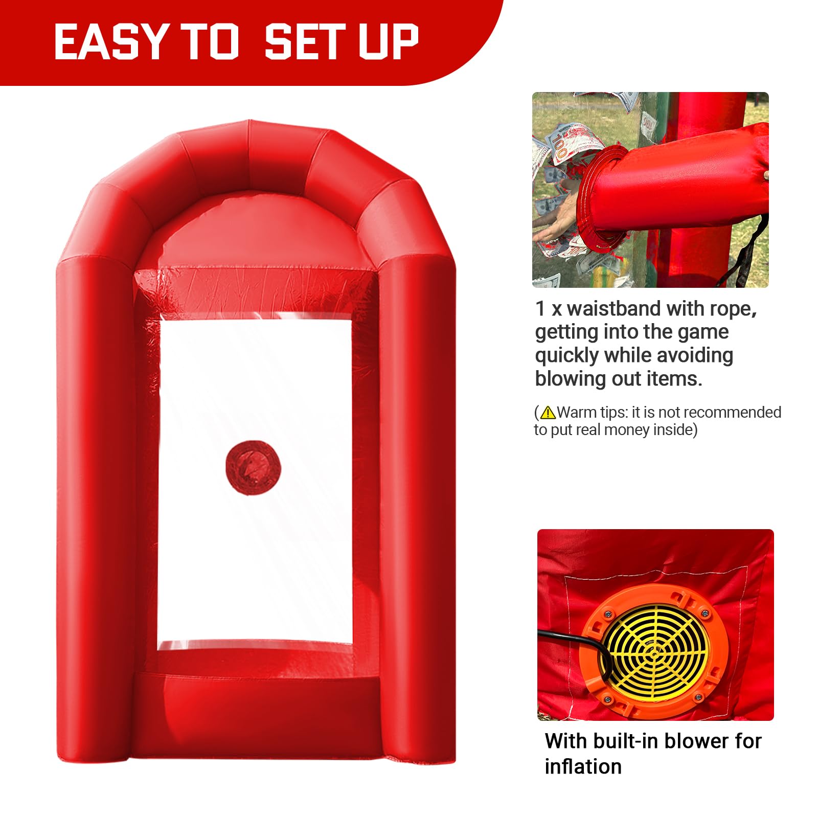 Inflatable Cash Cube Booth 5.2x5.2x8.2FT – Money Grab Machine with Blowers for Parties, Promotions & Events