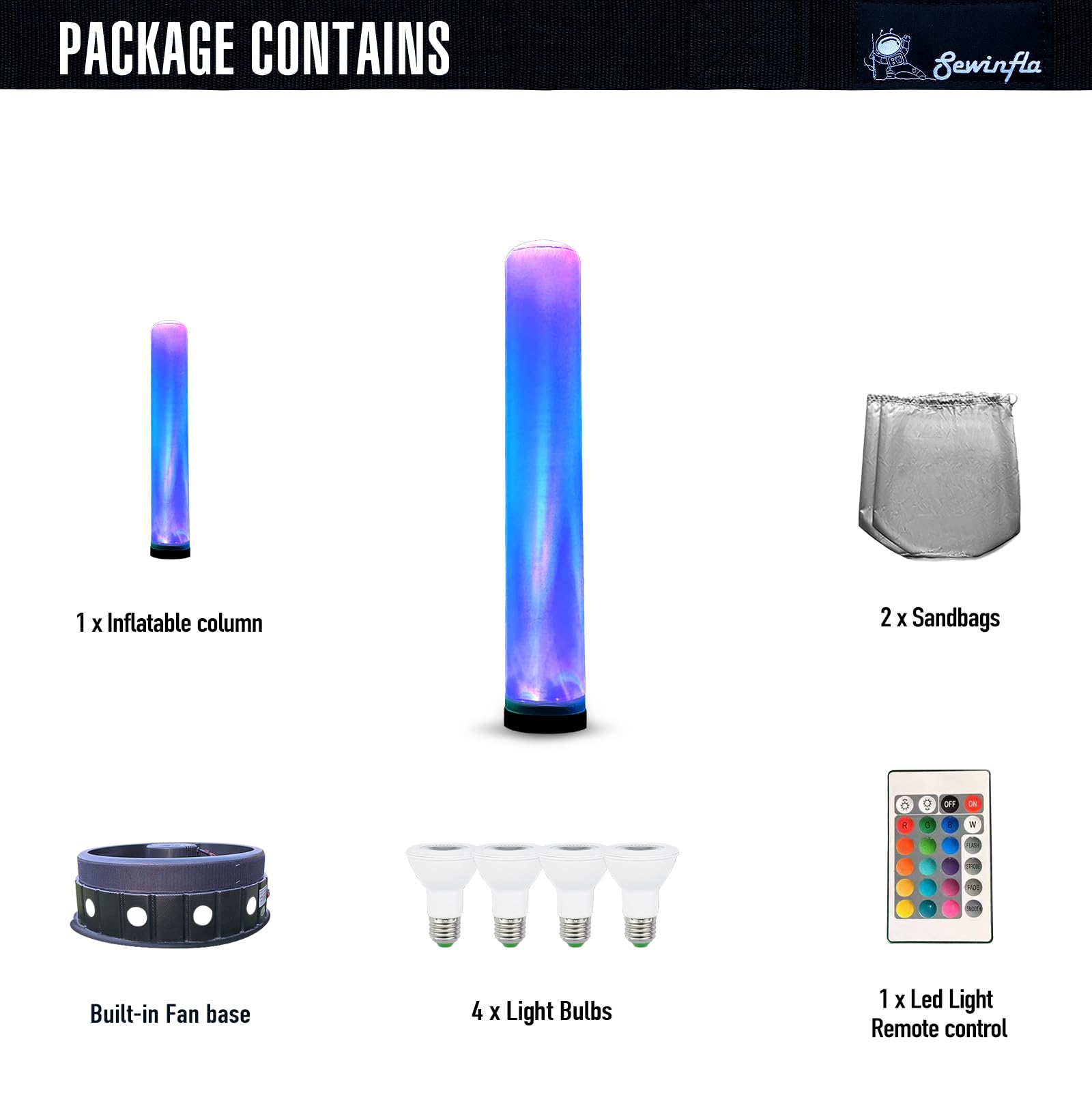 8.8Ft Inflatable Color-Changing Column Decorative Lamp Replaceable Tube Pillar