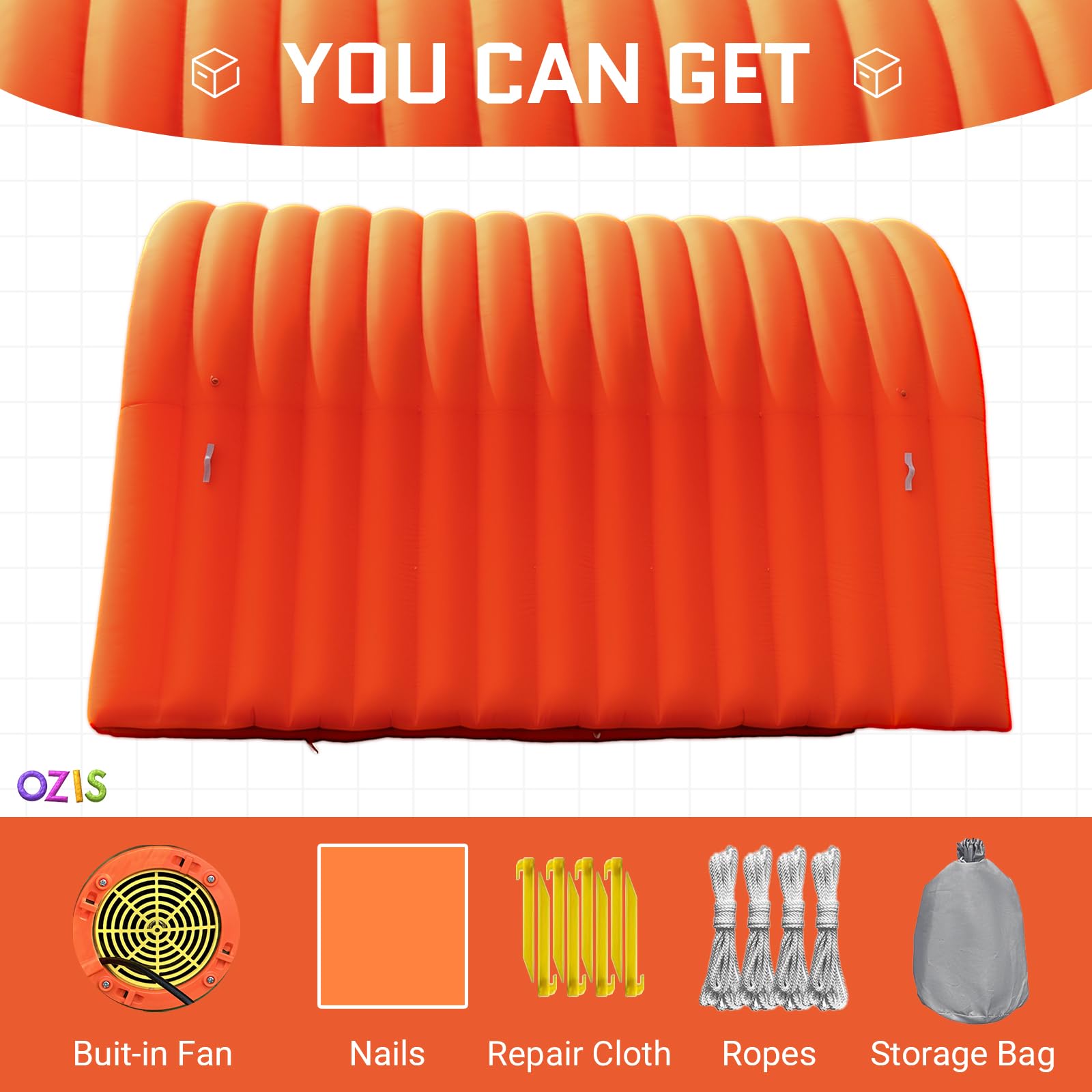 OZIS Inflatable Tunnel Sports Tunnel Entrance with Installed Blower Orange 16x10x10ft