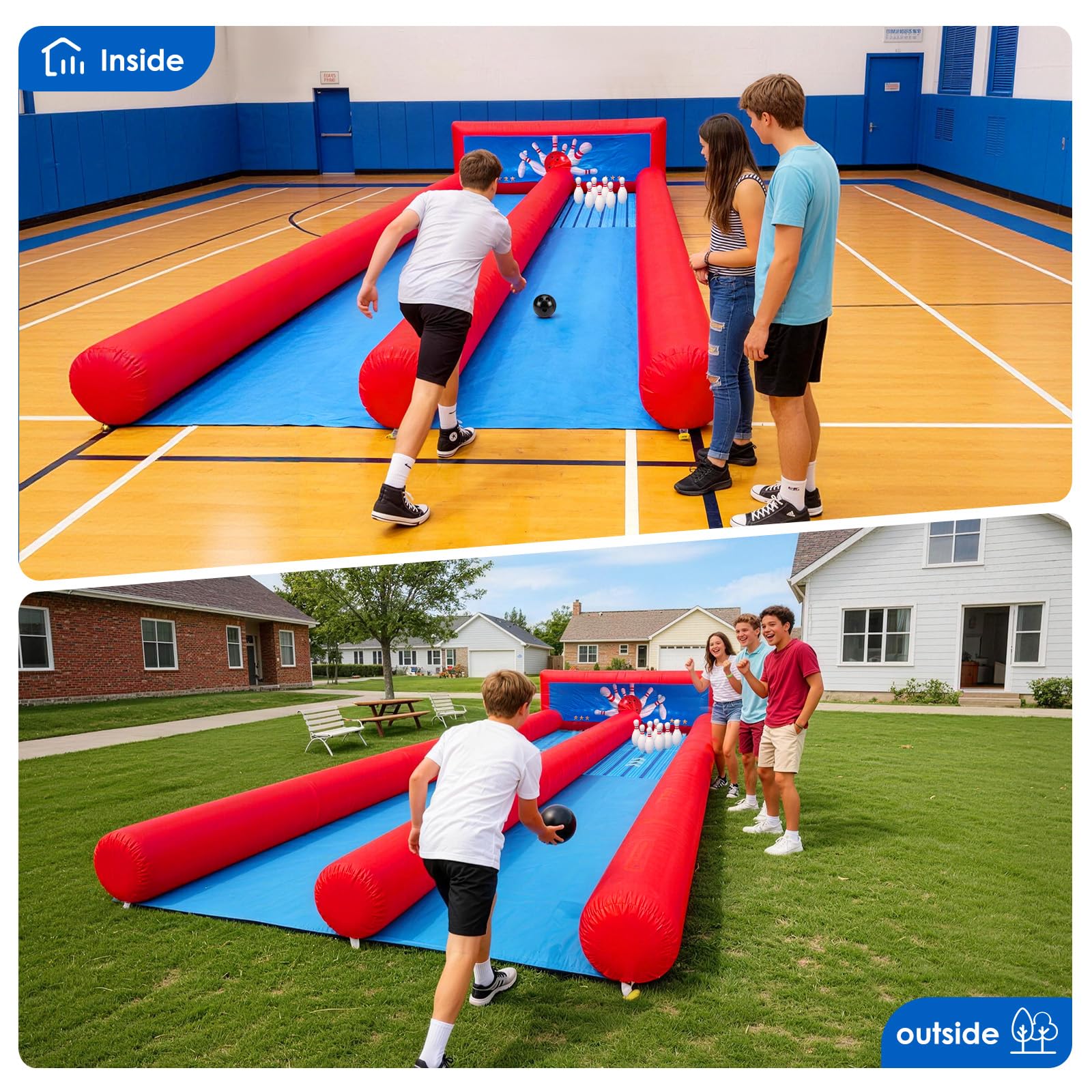Giant 2-Lane Inflatable Bowling Alley Game 26x11Ft with Blower, Ball & Pin Sets for Carnival Party Events