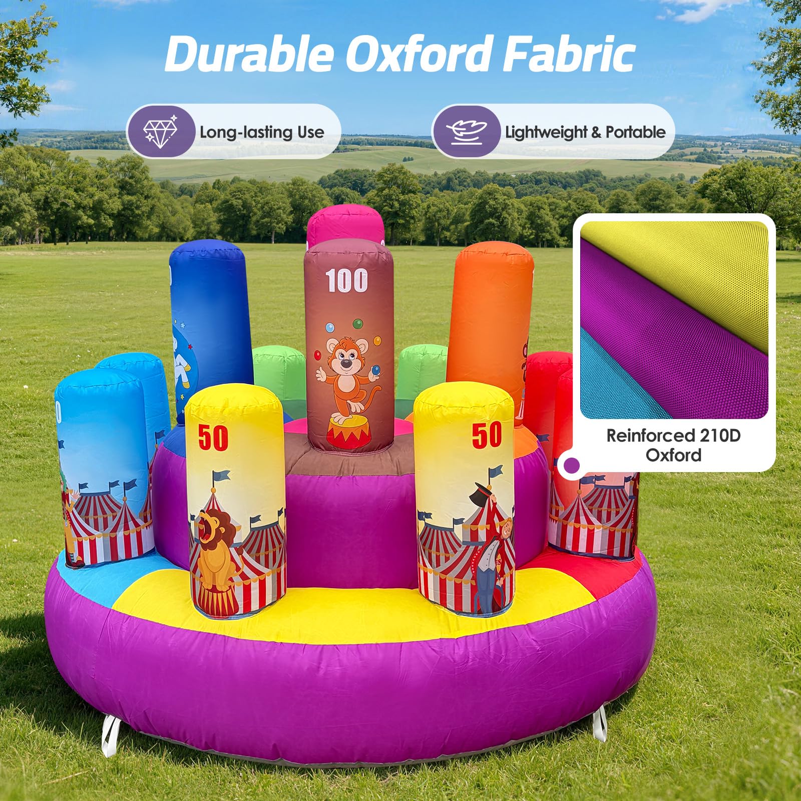 Inflatable Ring Toss Carnival Game 6.6x4.5Ft with Scoring Targets – Portable Party Game for Kids & Families