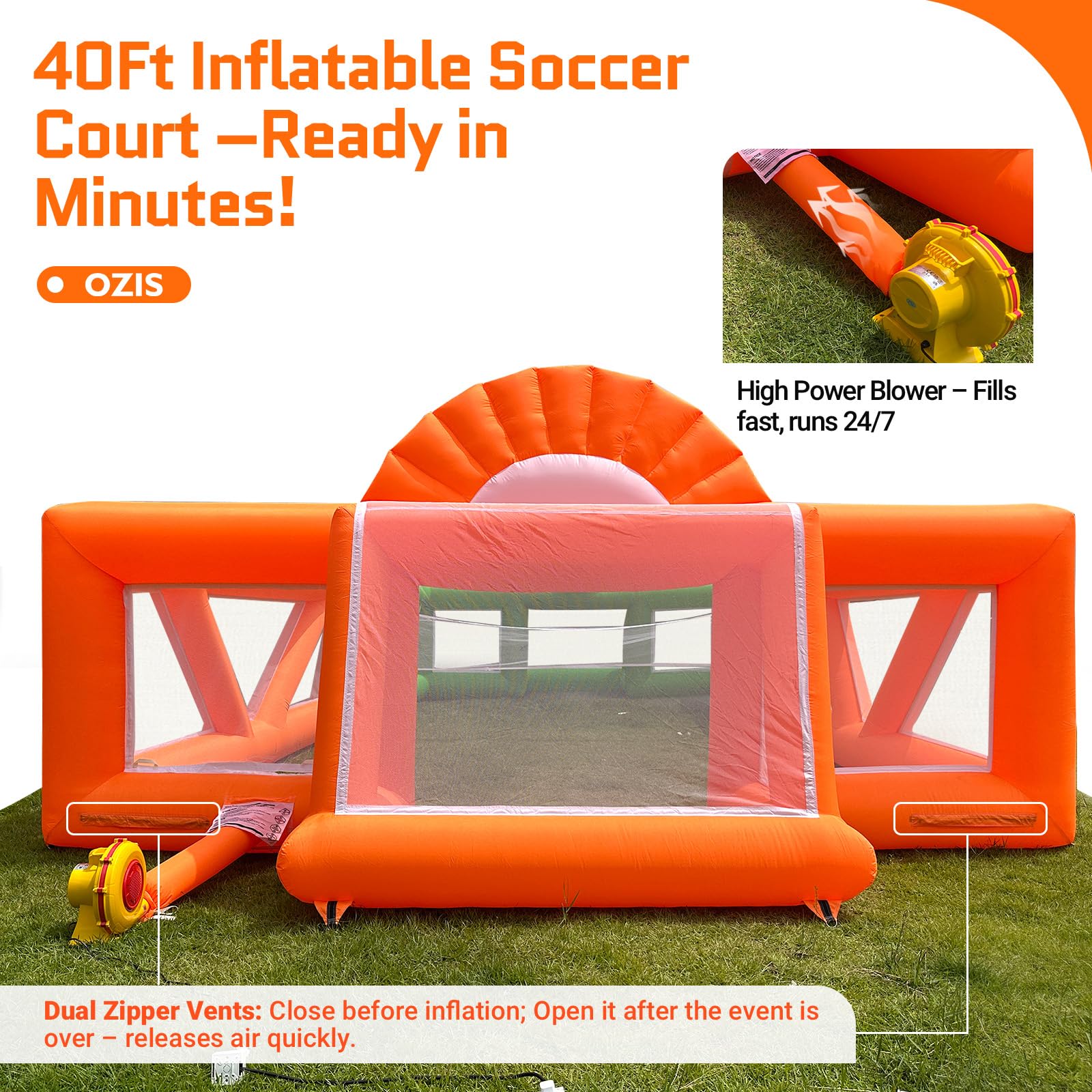 OZIS Giant 40Ft Inflatable Sports Court with 680W Blower Outdoor Portable 3-in-1 Basketball