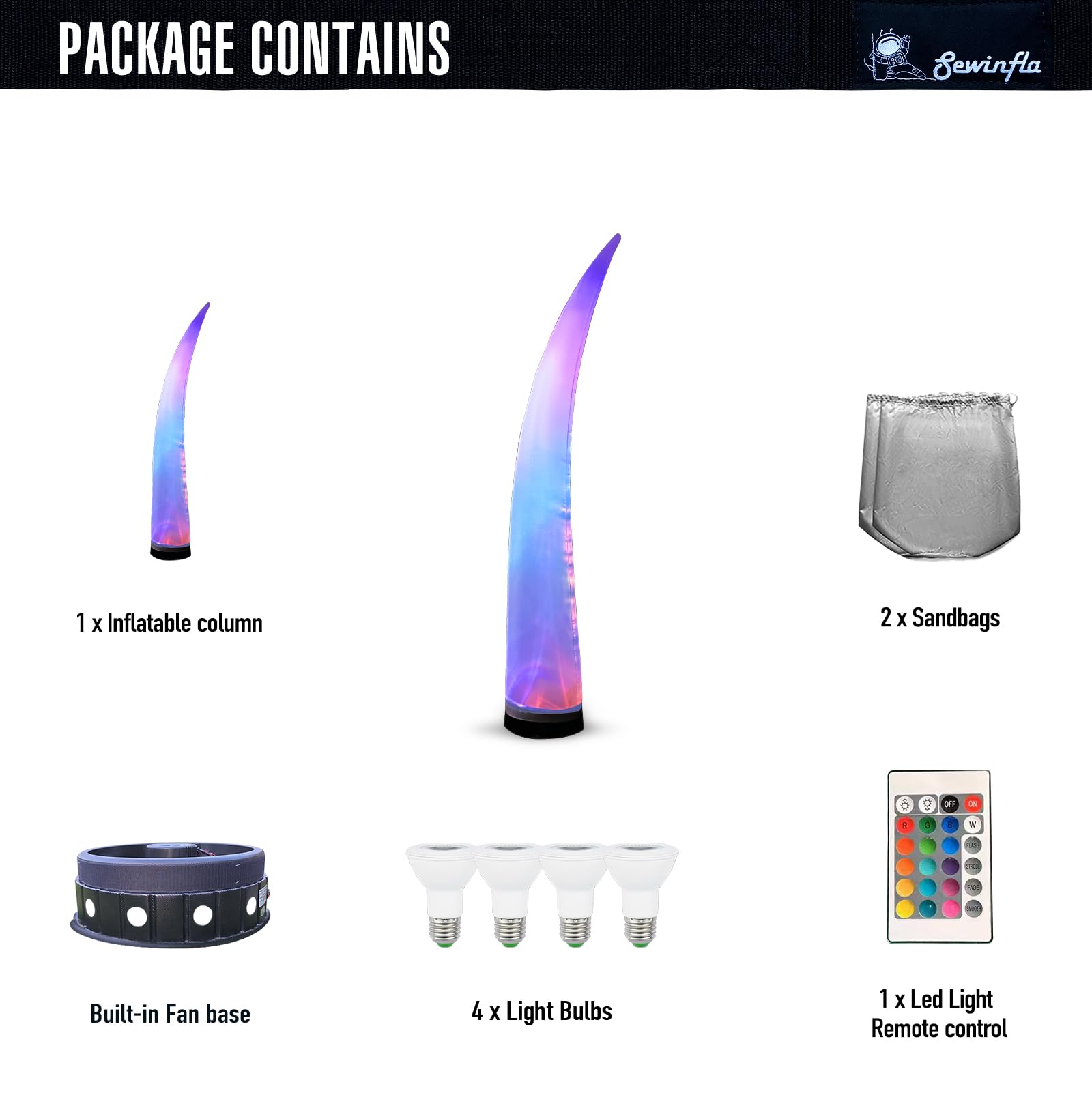 9.8Ft Inflatable Color-Changing Column Decorative Lamp Replaceable Tube Pillar - Bend Tip