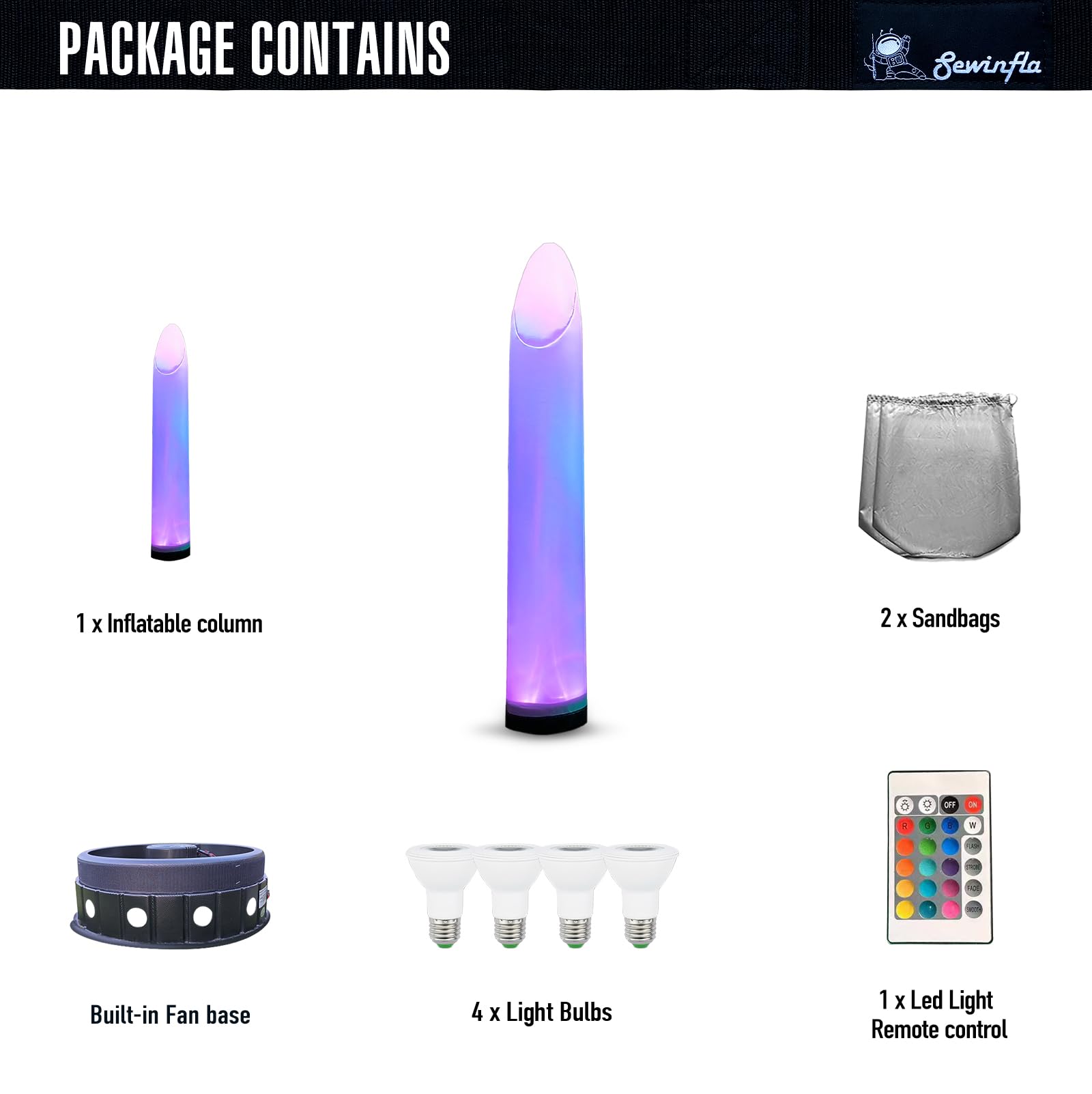 9Ft Inflatable Color-Changing Column Decorative Lamp Replaceable Tube Pillar - Cone