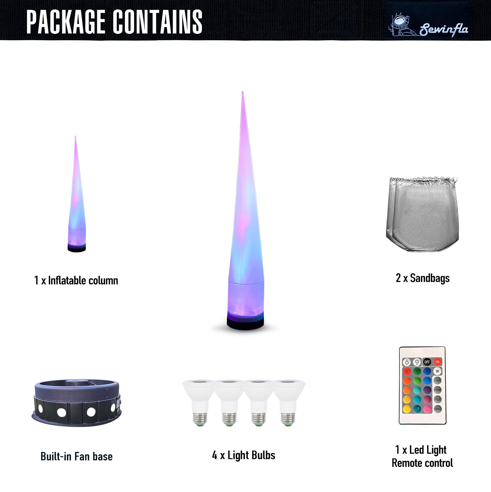 9.8Ft Inflatable Color-Changing Column Decorative Lamp Replaceable Tube Pillar - Straight Tip