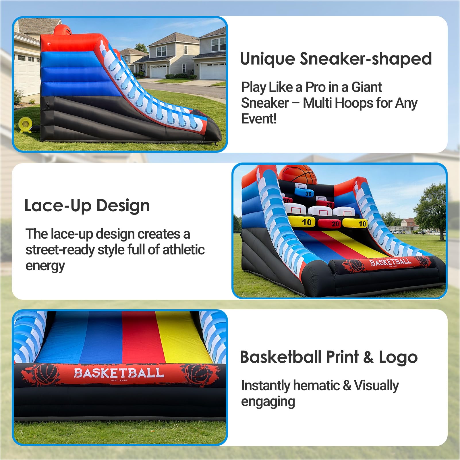 Inflatable Basketball Shootout Game 13x10Ft with 3-Tier Scoring Targets Challenge for Events & Parties