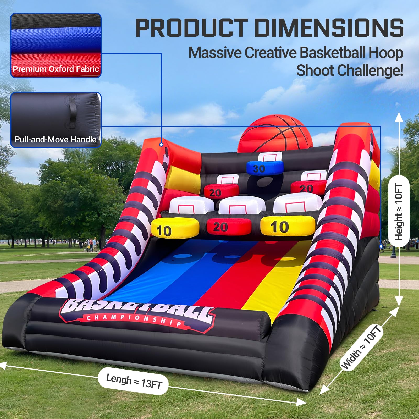 Inflatable Basketball Shootout Game 13x10Ft with 3-Tier Scoring Targets Challenge for Events & Parties