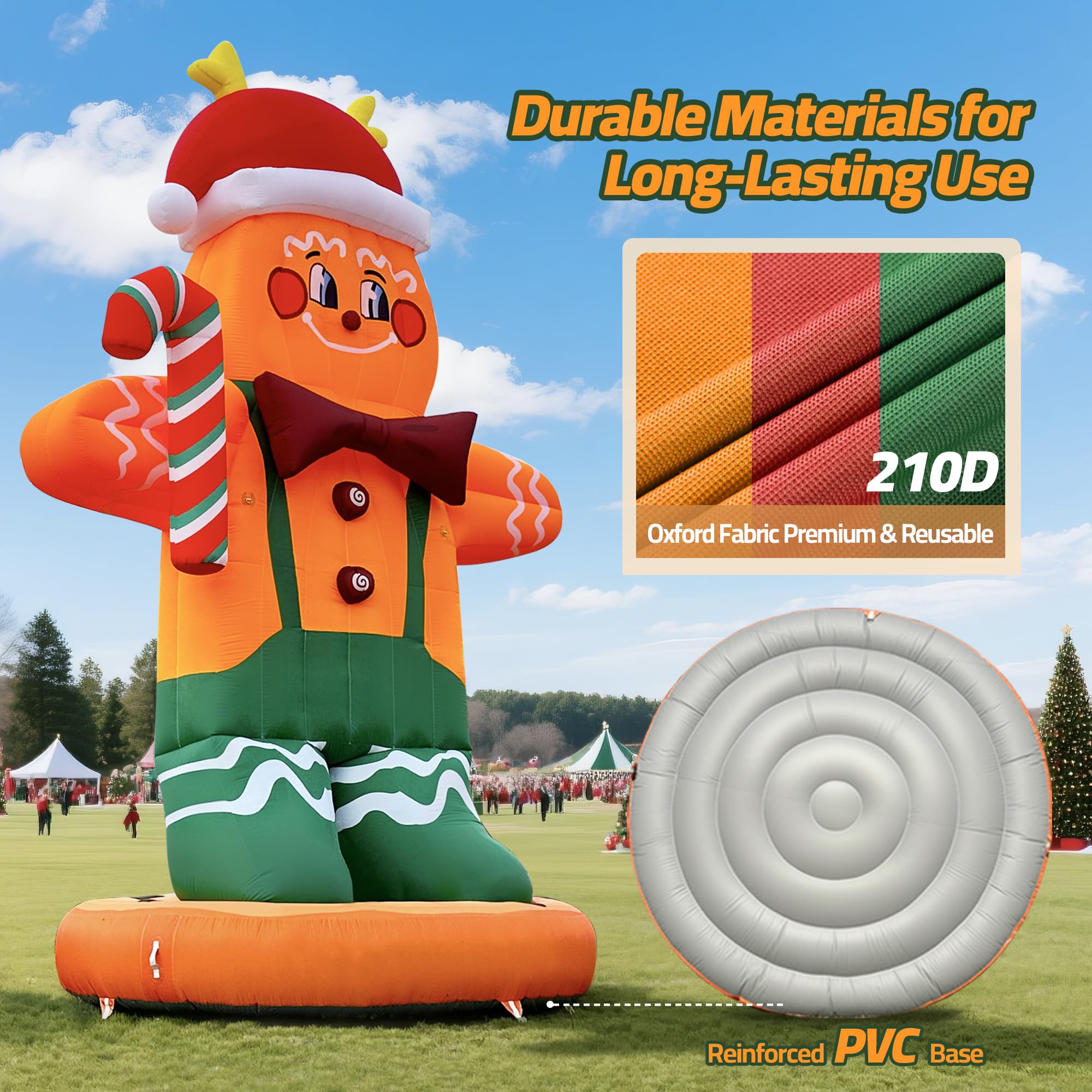 Giant 23Ft Inflatable Gingerbread Man Christmas Decorations with Blower and PVC Base