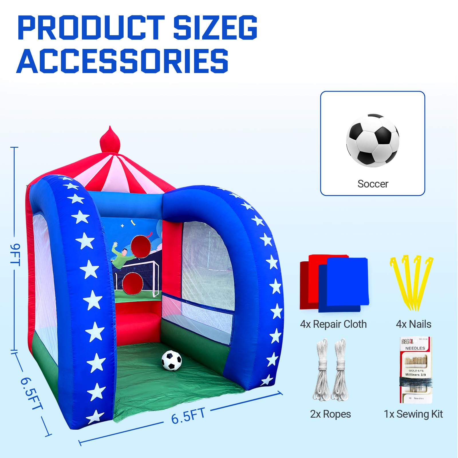 Inflatable Soccer Game 6.5x6.5x9Ft with Ball and Blower for Parties Carnivals and Interactive Games