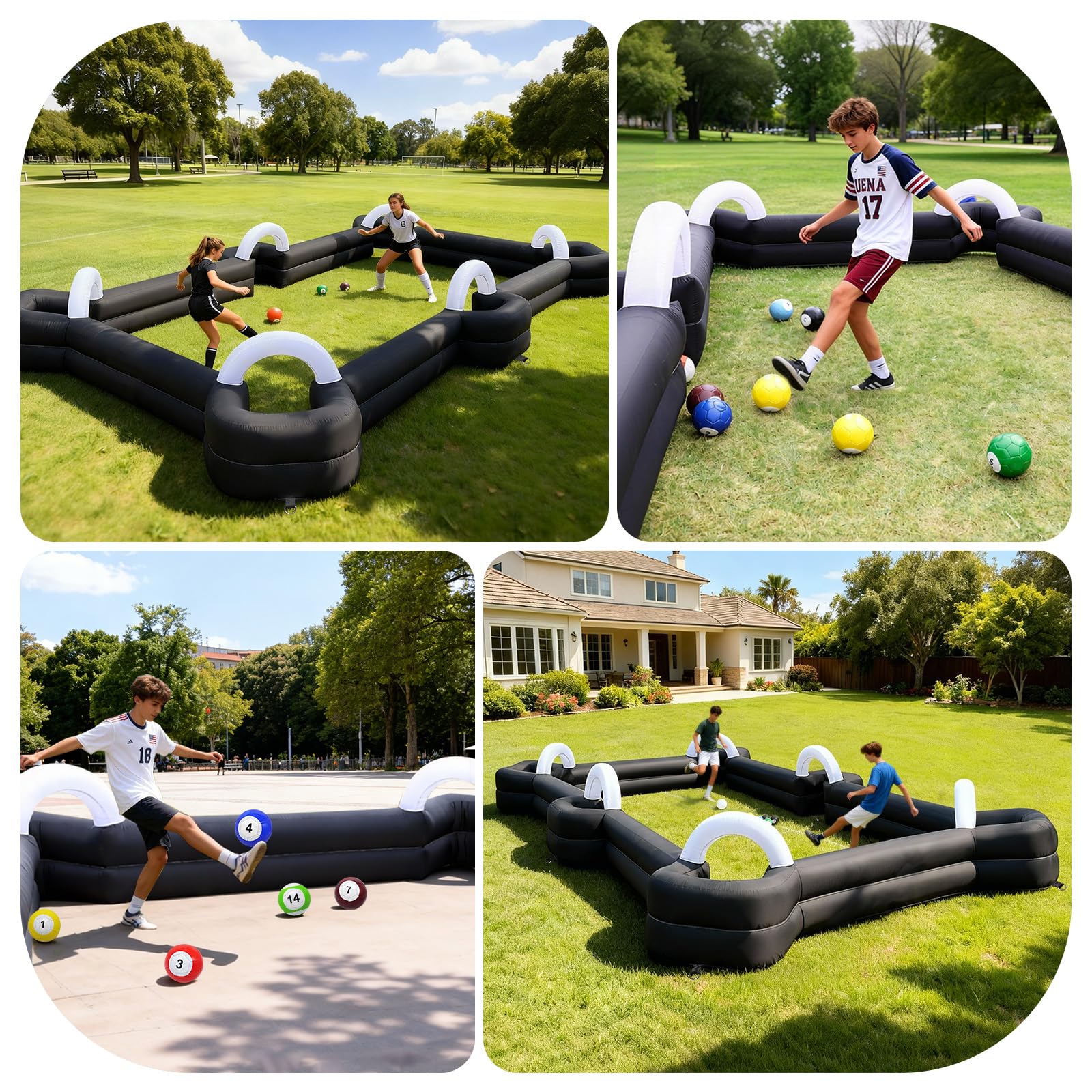 Inflatable Snookball Soccer Billiard Game 26x15Ft with Blower & 16 Balls for Outdoor Events