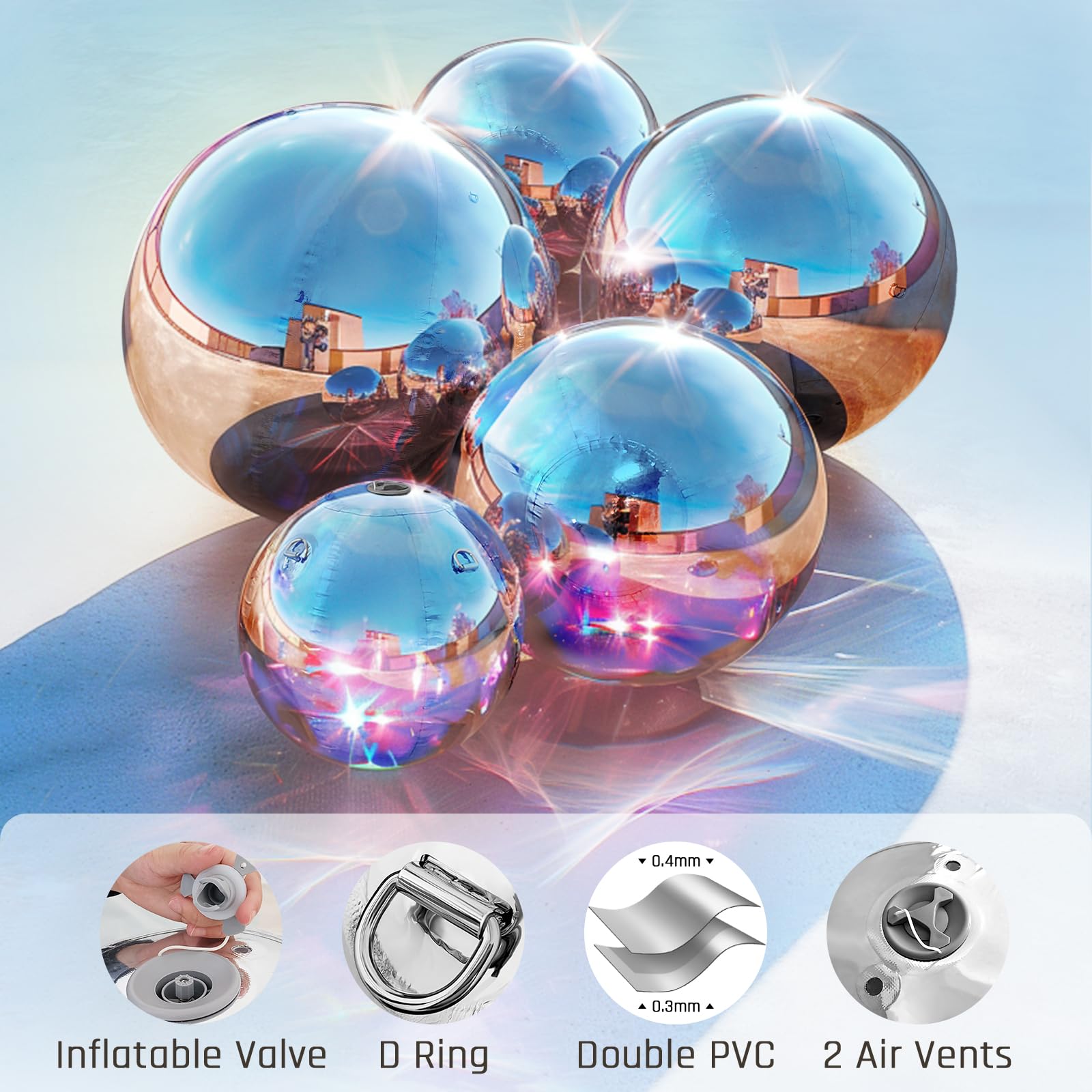 Inflatable Mirror Ball Airtight Big Shiny Balls with Air Pump for Event Decoration - Choose Color & Size