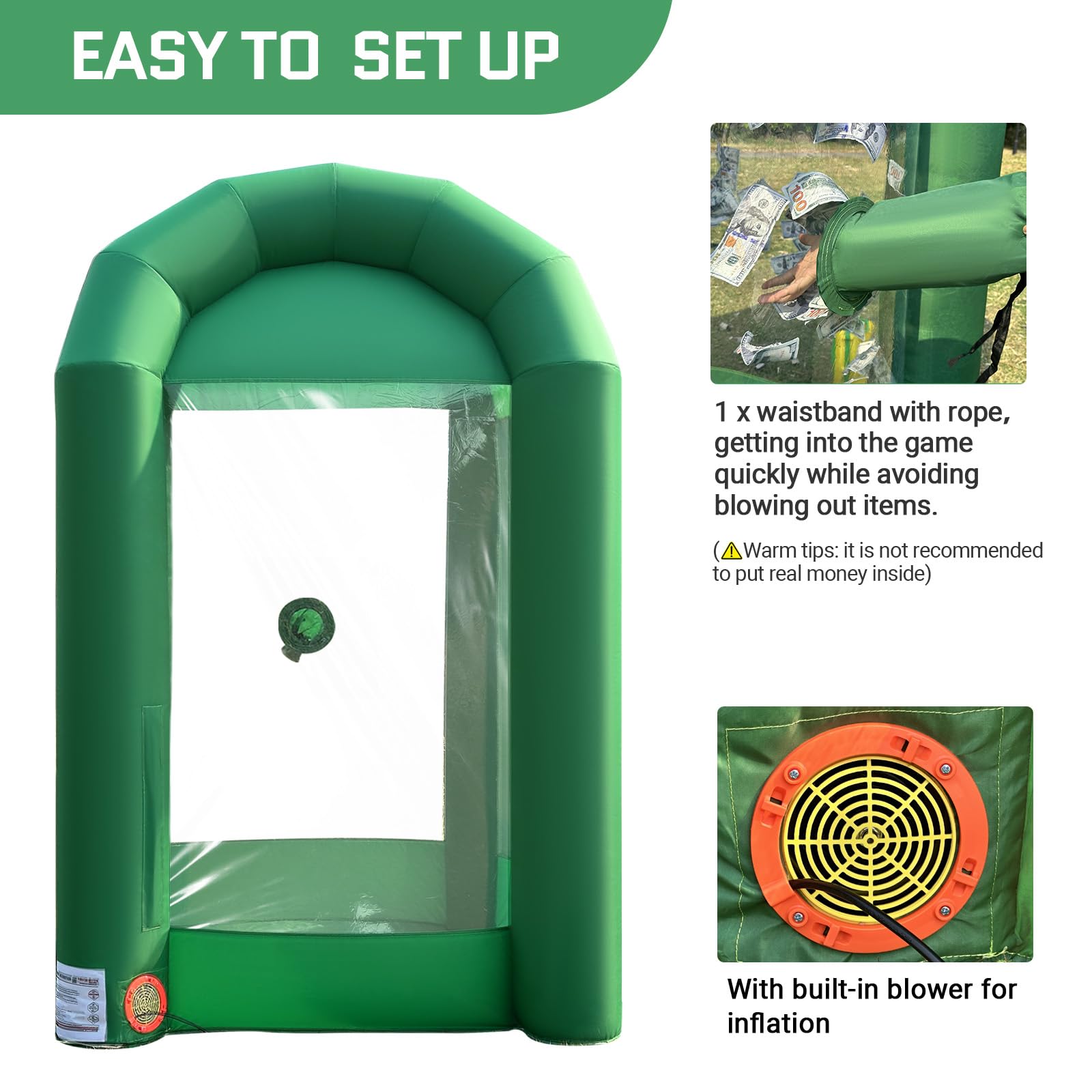 Inflatable Cash Cube Booth 5.2x5.2x8.2FT with Built-in Blower,Inflatable Money Grab Machine Booth for Party Business Advertising Promotions