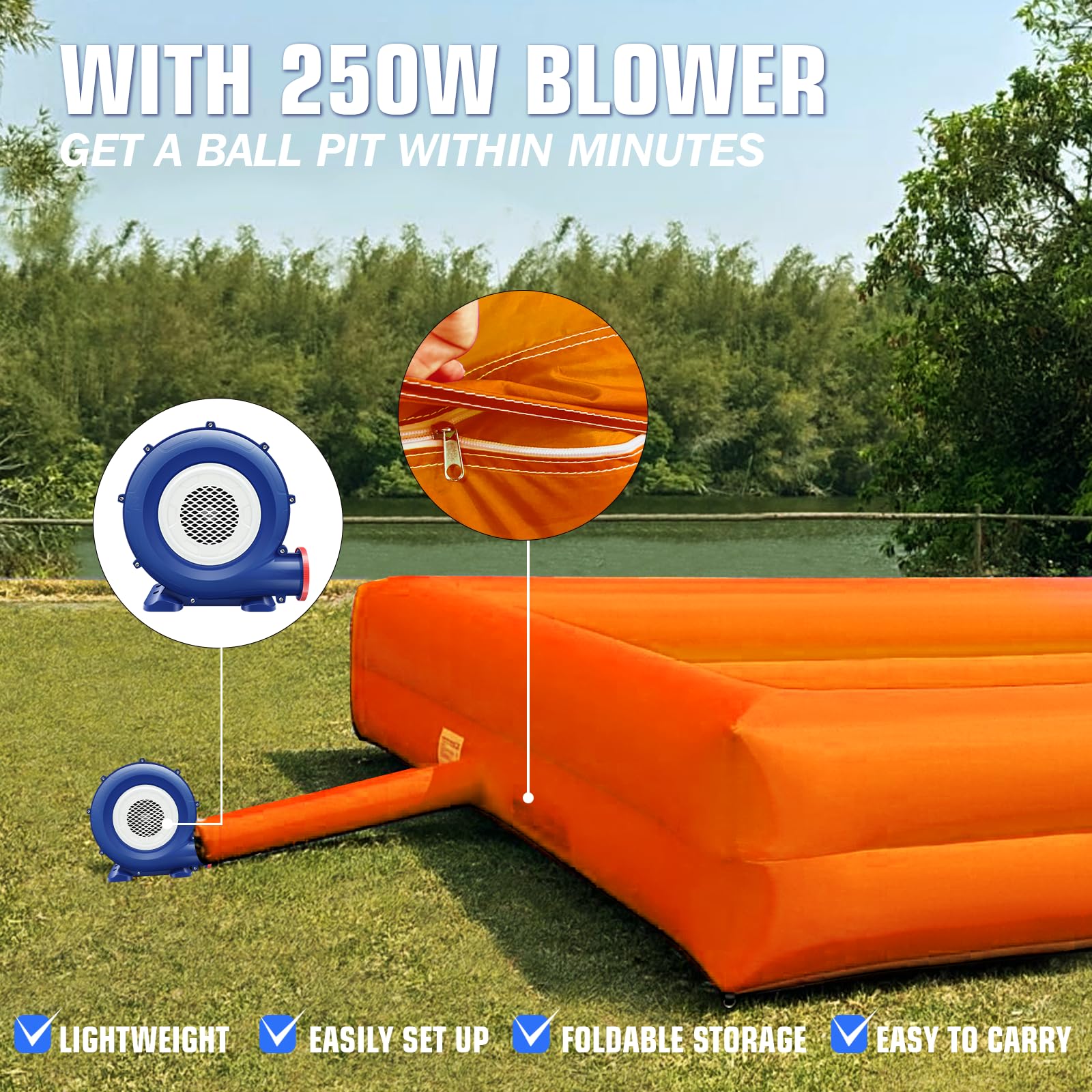 WARSUN 15'x15' Inflatable Foam Pit for Parties - Blue/Orange