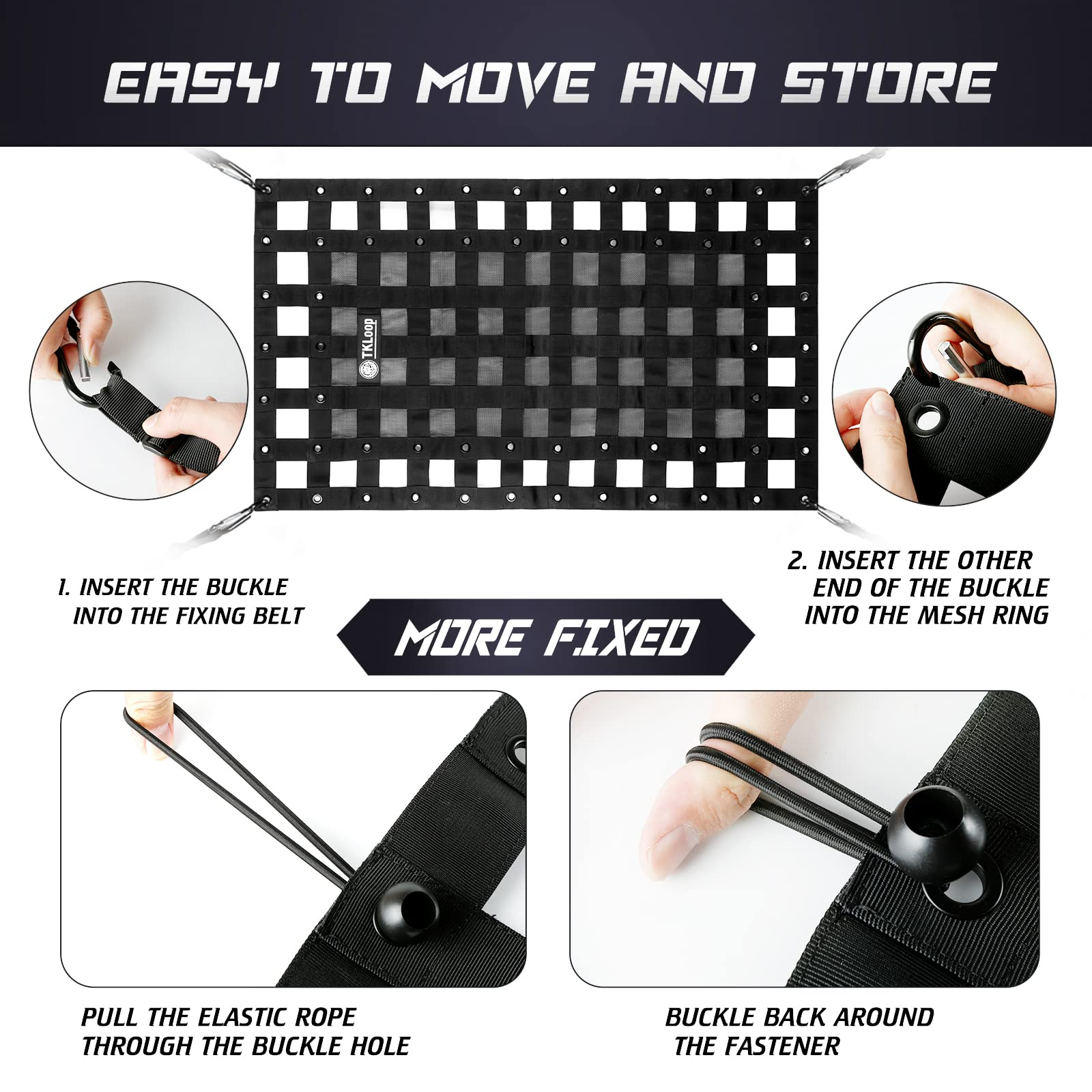 TKLoop Heavy Duty Cargo Net 2.3' x 3.9' with Cam Buckles & Elastic Ropes for Pickup Truck Bed,SUV