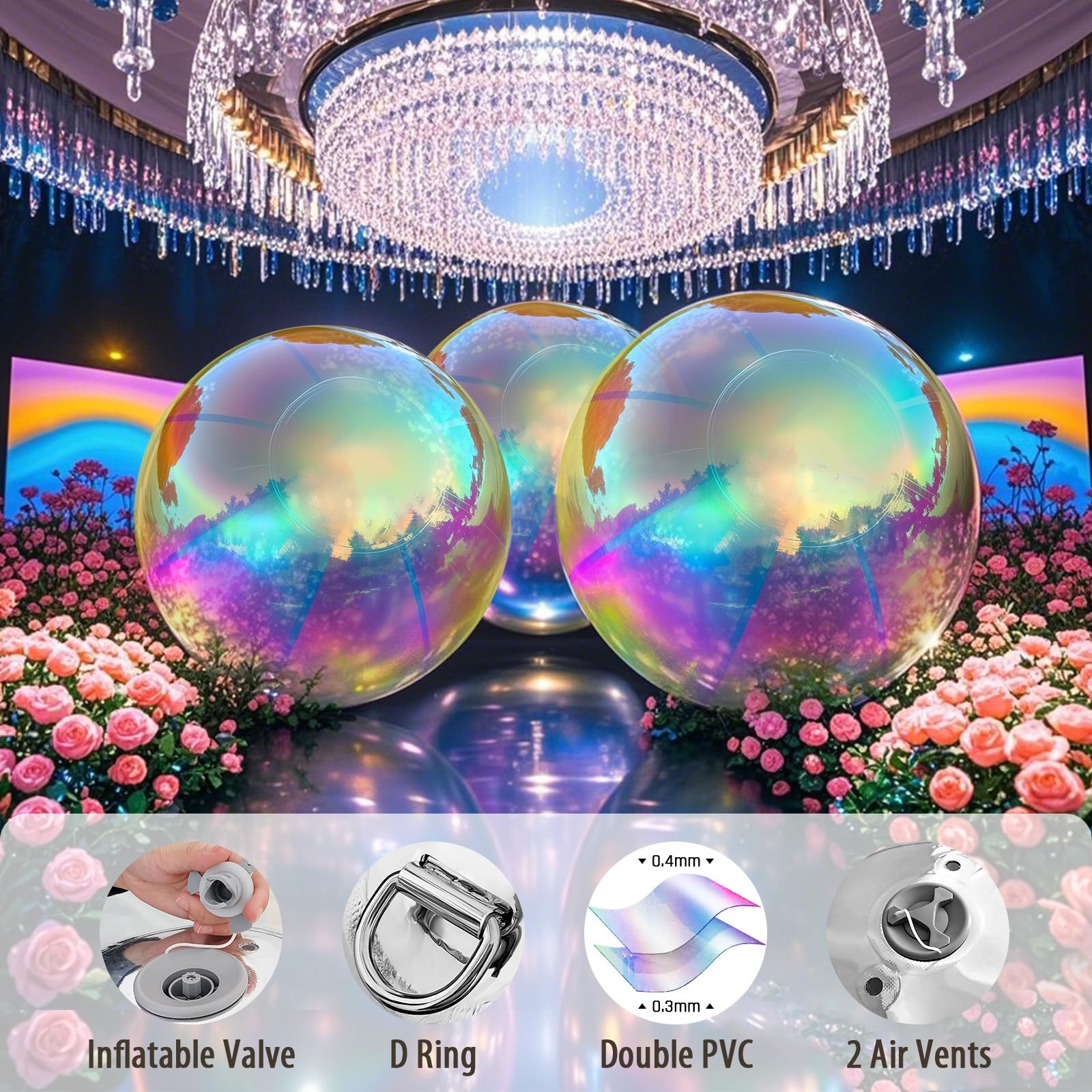 Inflatable Mirror Ball Airtight Big Shiny Balls with Air Pump for Event Decoration - Choose Color & Size