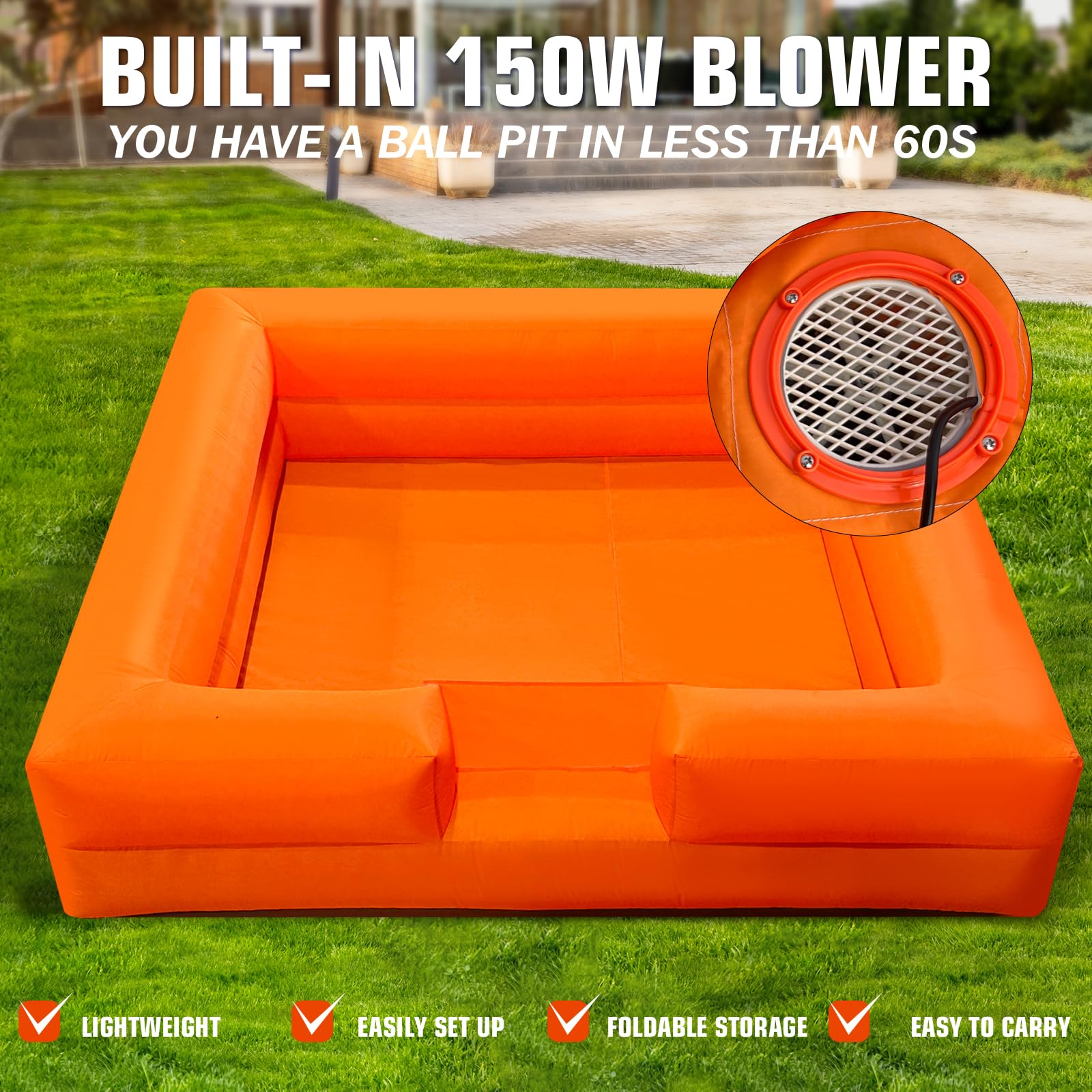 Inflatable Ball Pit 10x10Ft – Foam & Ball Play Pool for Kids’ Parties, Backyard Fun & Events