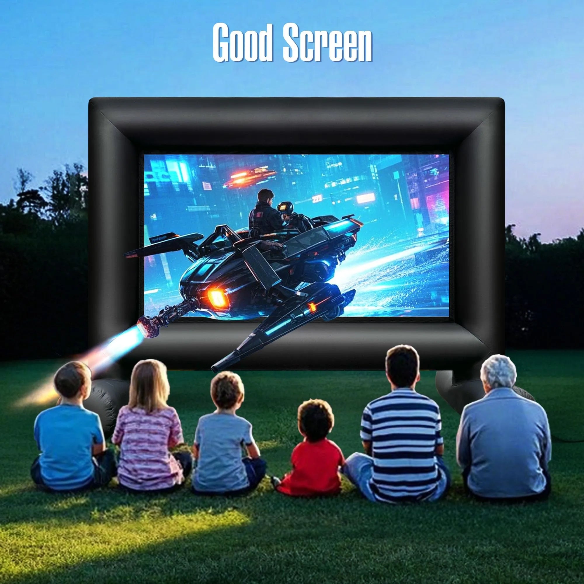 14Ft Inflatable Movie Projector Screen with Built-in Fan Supports Front and Rear Projection for Events