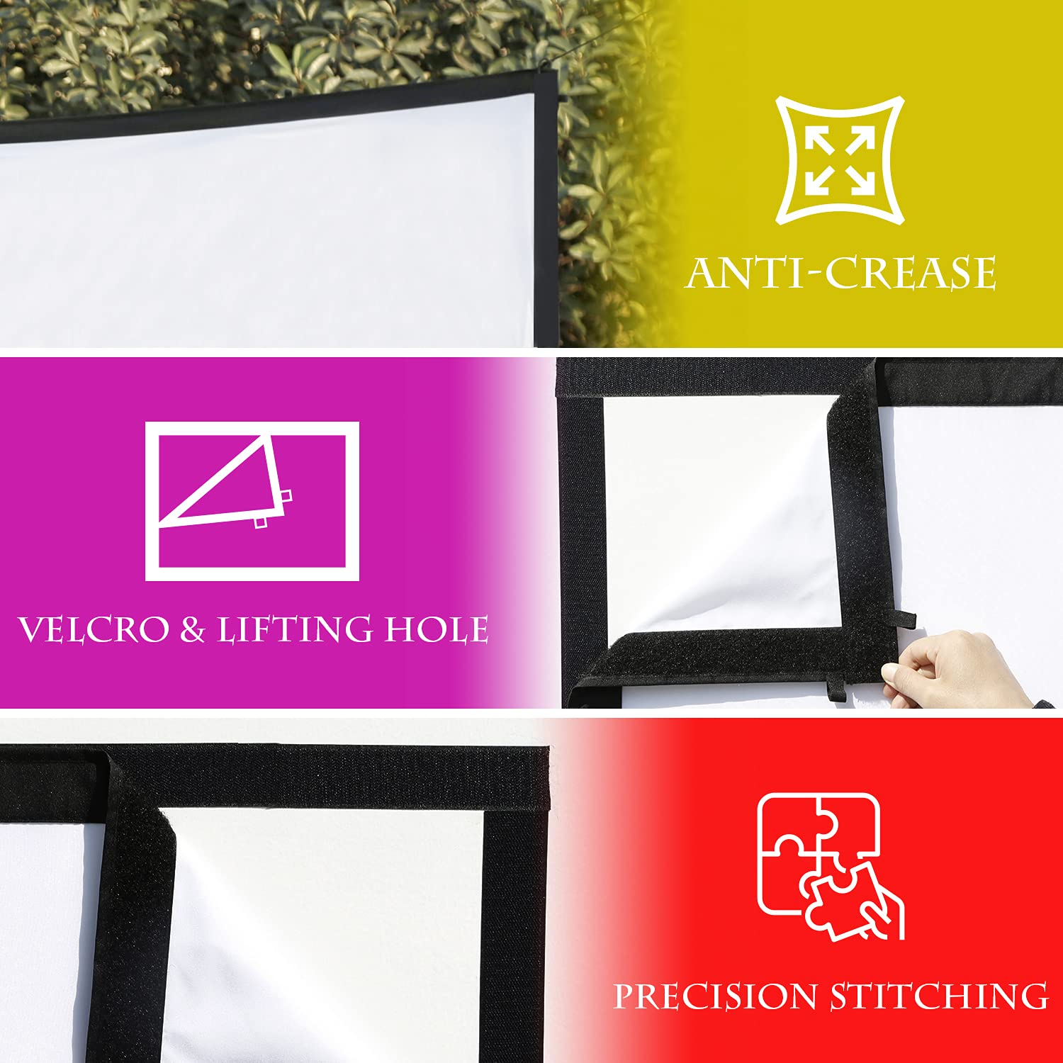 WARSUN Portable Movie Screen 120 Inch Projection Screen 16:9 HD Support Double Sided Projection, Movie Screen for Home Theater Outdoor Indoor