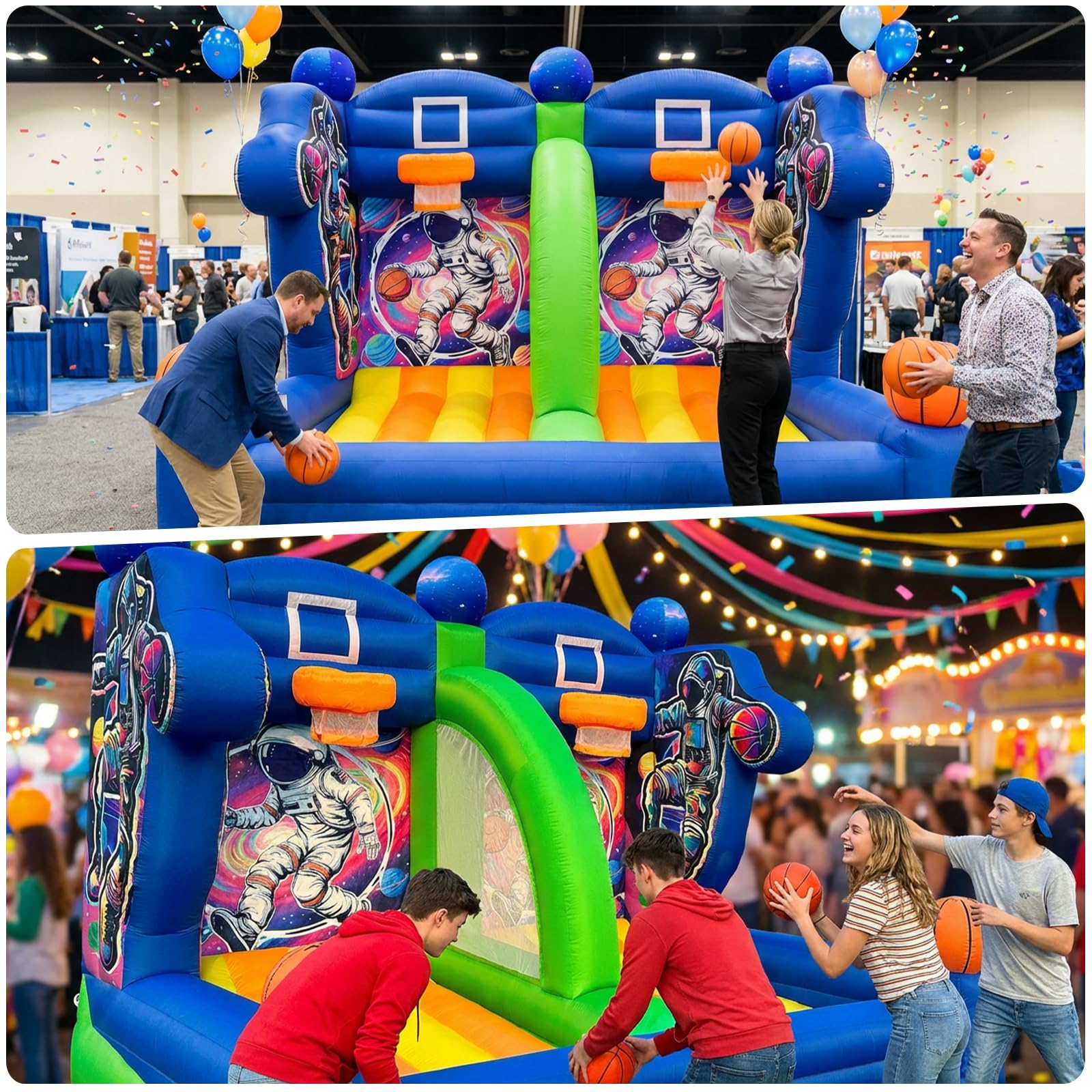 Inflatable Basketball Hoop Shot Dual Lane 13x10Ft - Space Jam Quest (Astronaut)