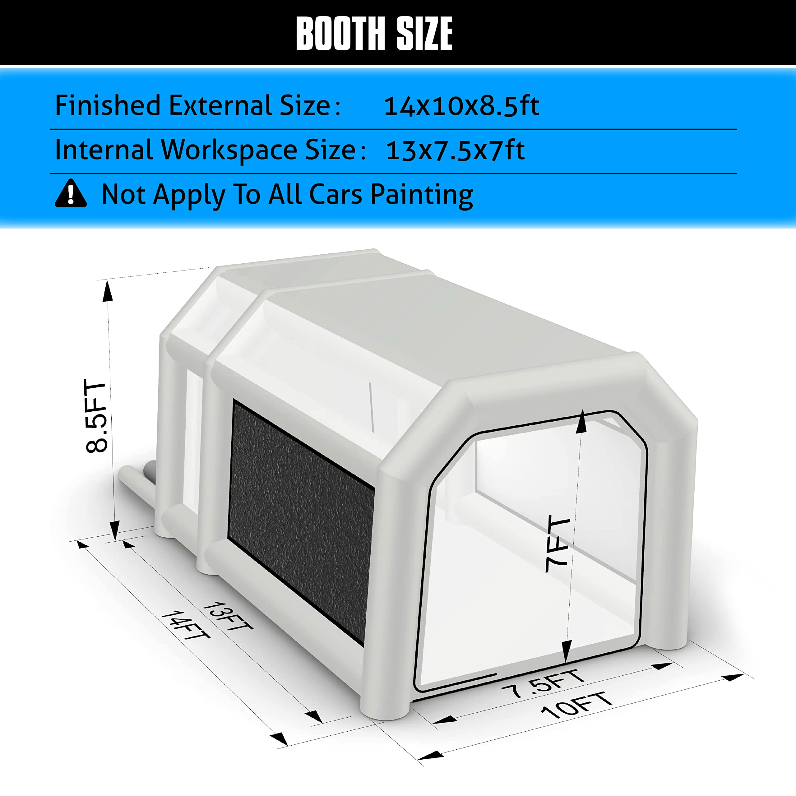 WARSUN 14x10x8.5Ft Inflatable Paint Booth with Oversized&Double Air Filters System Inflatable Spray Booth with 480W+240W Blowers Portable Spray Paint Booth Tent for Auto Parts