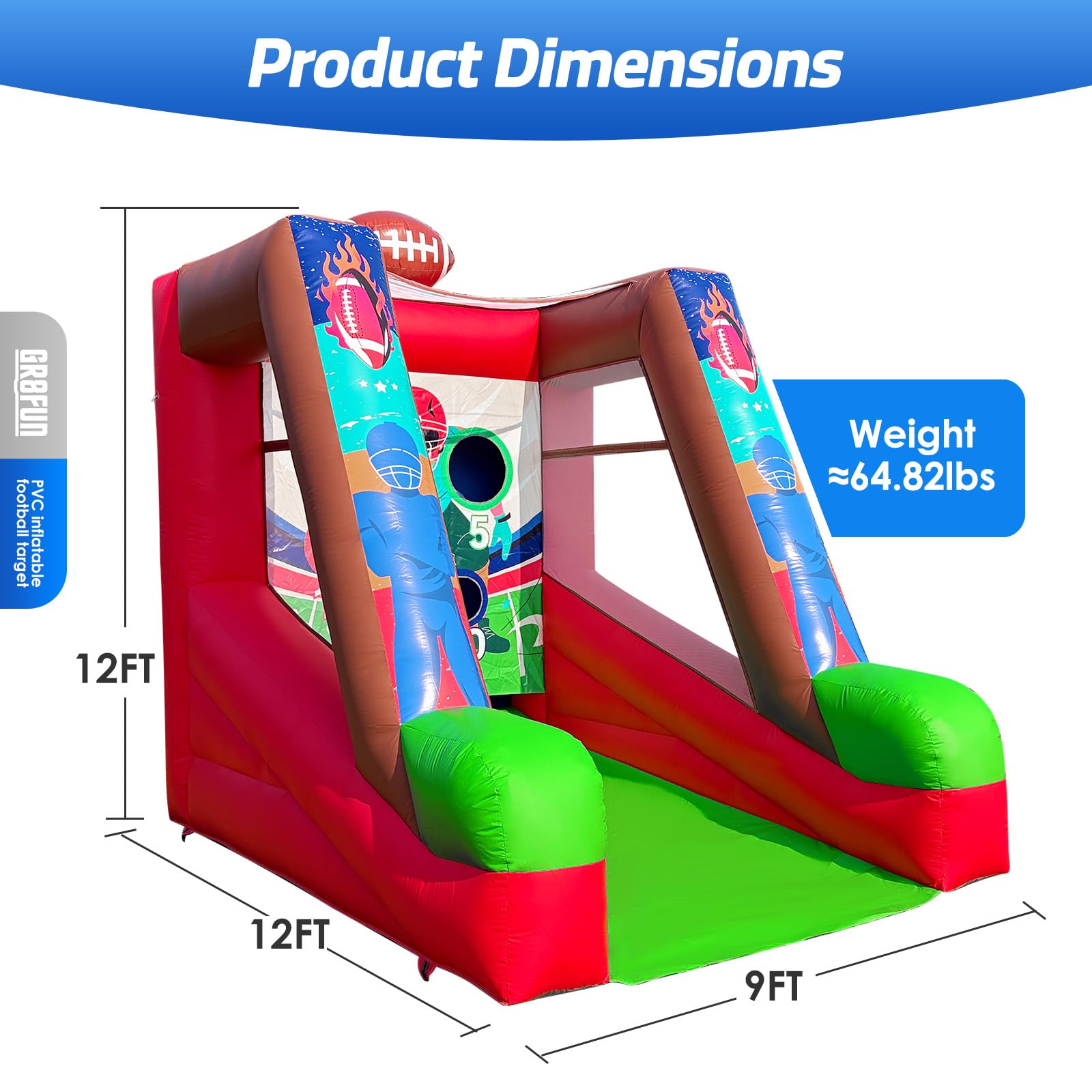 PVC Inflatable Football Toss Game 12Ft with 2 Balls and Blower for Parties and Rentals