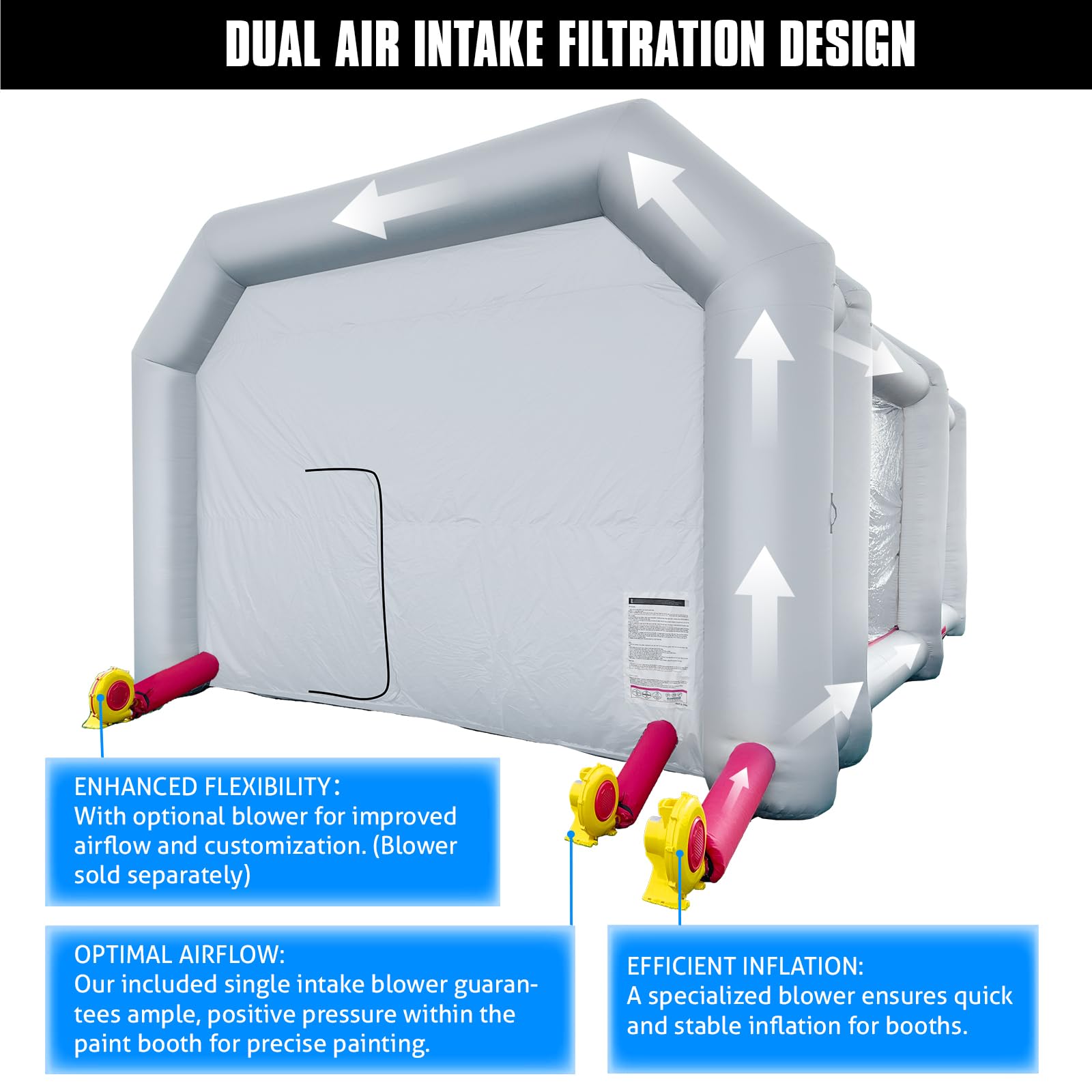 WARSUN 30x20x13Ft Inflatable Paint Booth with Oversized EPA Registered Filters, Upgraded Inflatable Spray Booth with Blowers 950W+750W More Durable Portable Paint Booth Tent for Cars