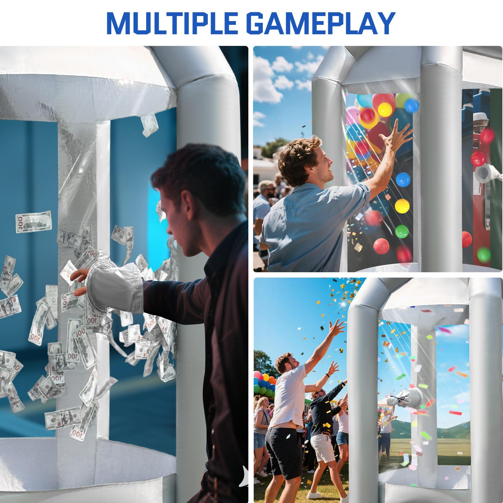Inflatable Cash Cube Booth 5.2x5.2x8.2FT with Built-in Blower,Inflatable Money Grab Machine Booth for Party Business Advertising Promotions