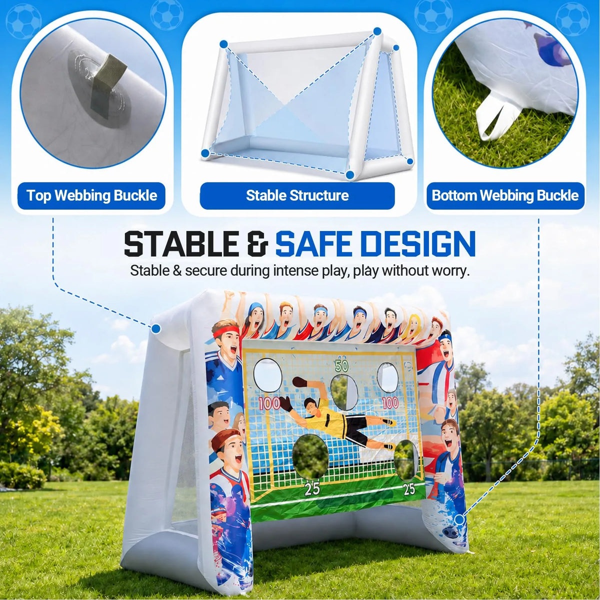 Inflatable Soccer Target Goal Kick Shooting Game 11x6x9Ft for Kids and Adults Outdoor Backyard Games