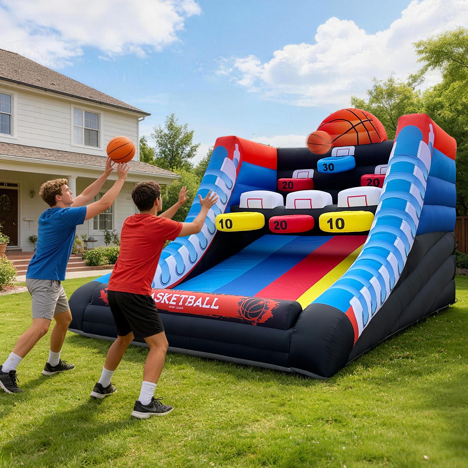 Inflatable Basketball Shootout Game 13x10Ft with 3-Tier Scoring Targets Challenge for Events & Parties