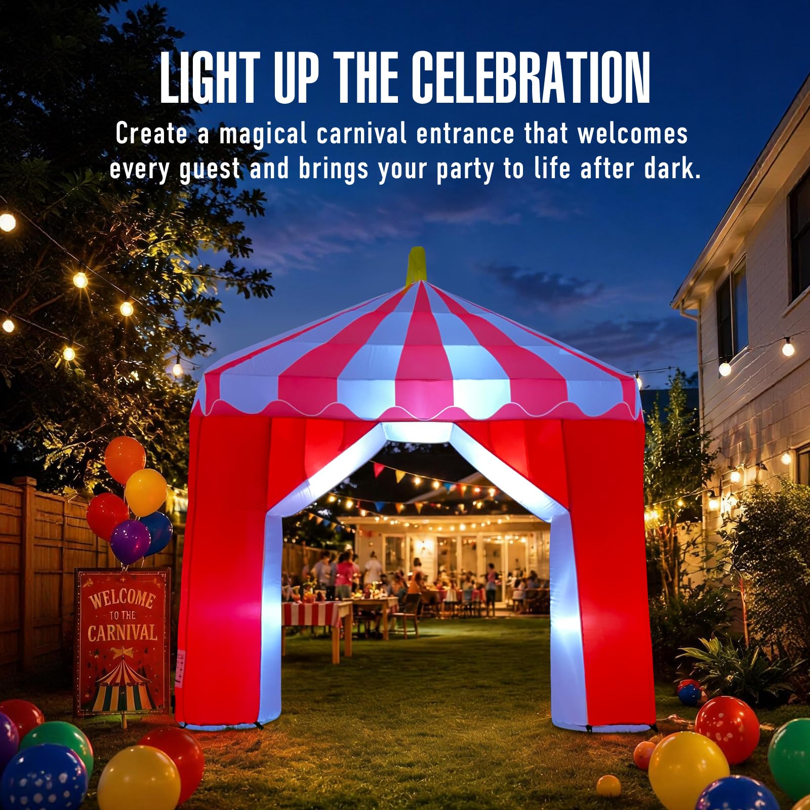 10FT Circus Inflatable Arch with LED Lights & Built-in Blower, Carnival Decoration for Parties, Birthdays & Outdoor Events