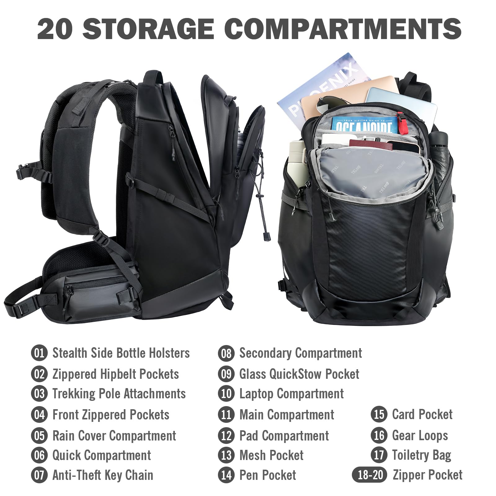 24L Travel Backpack with 17 Inch Laptop Sleeve Waterproof Daypack