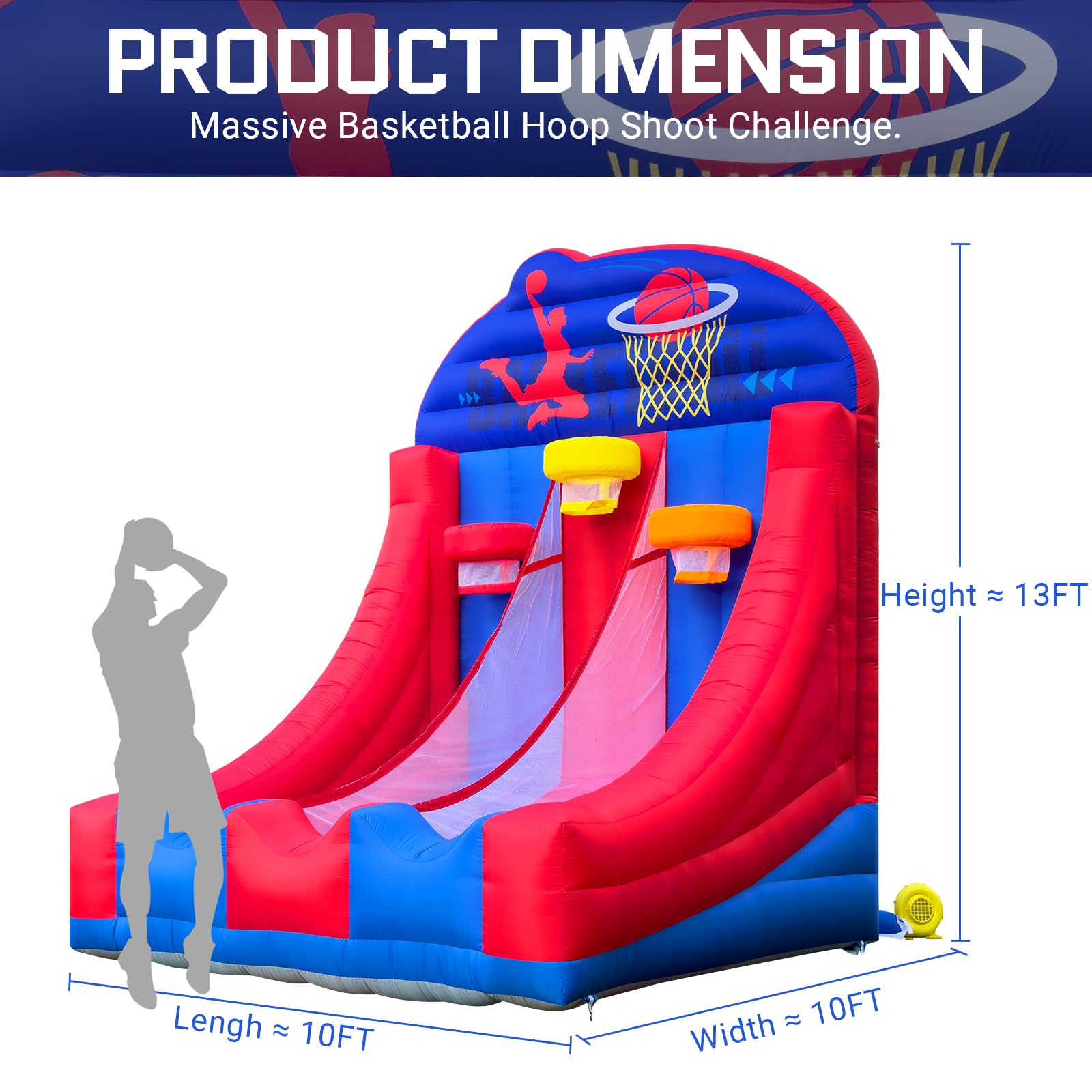 Inflatable 3-Lane Basketball Hoop Game 10x10Ft with 3 Balls for Sports Events