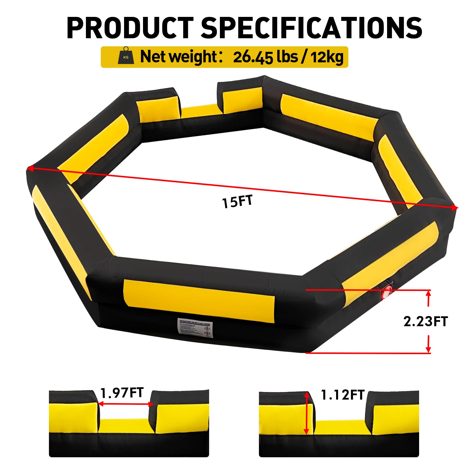 WARSUN 15ft Yellow &Black Portable Gaga Ball Pit t For Indoor & Outdoor Sport Games
