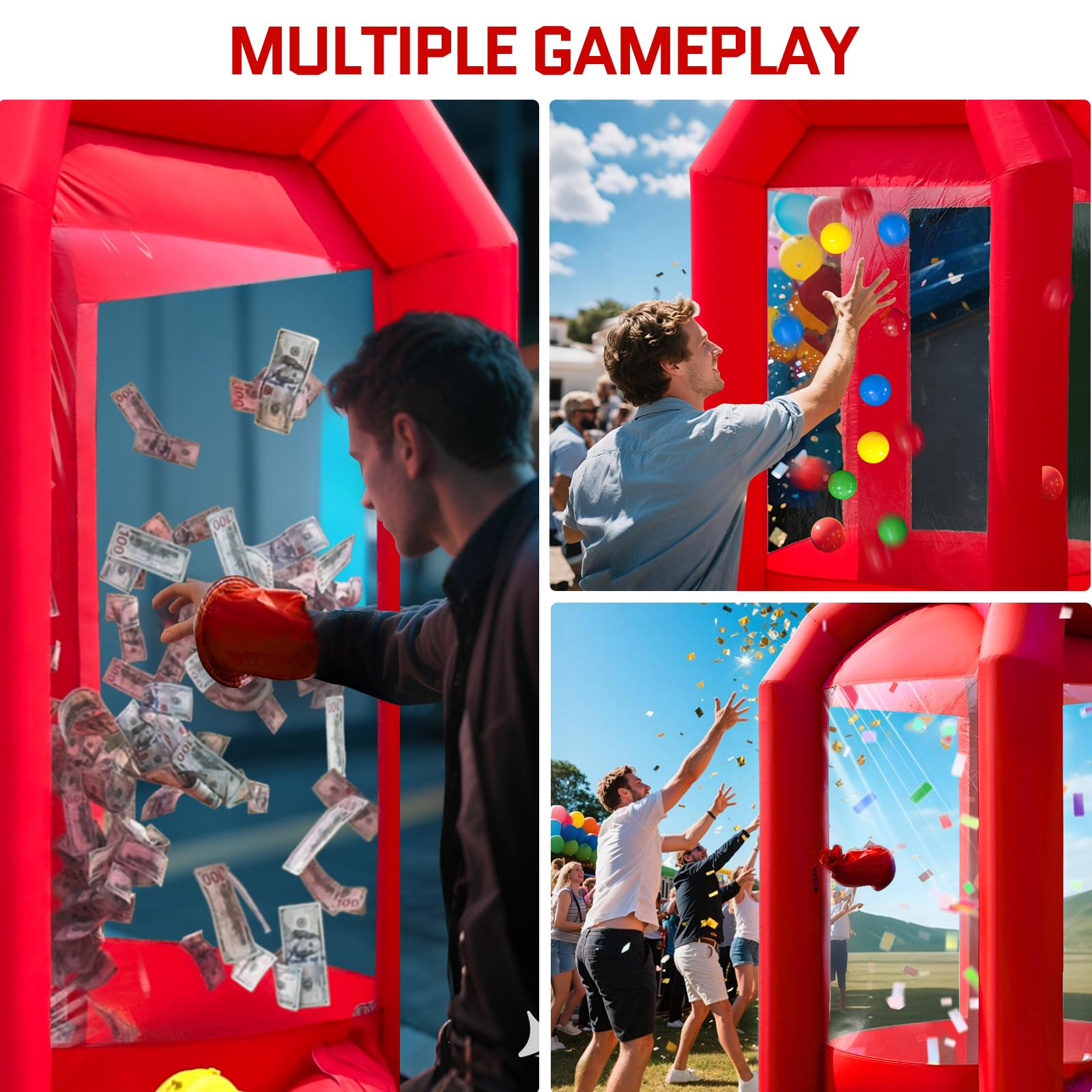 Inflatable Cash Cube Booth 5.2x5.2x8.2FT – Money Grab Machine with Blowers for Parties, Promotions & Events