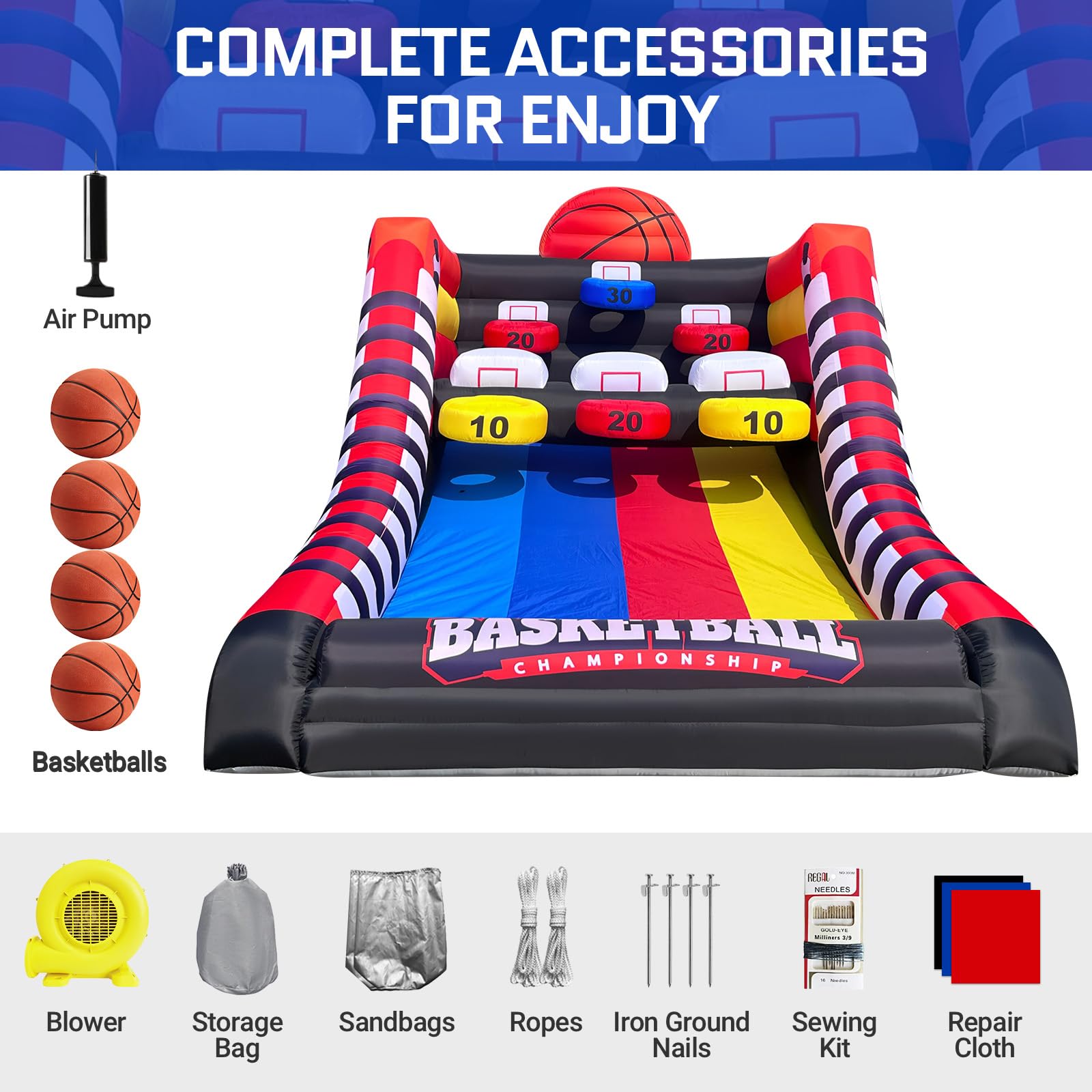 Inflatable Basketball Shootout Game 13x10Ft with 3-Tier Scoring Targets Challenge for Events & Parties