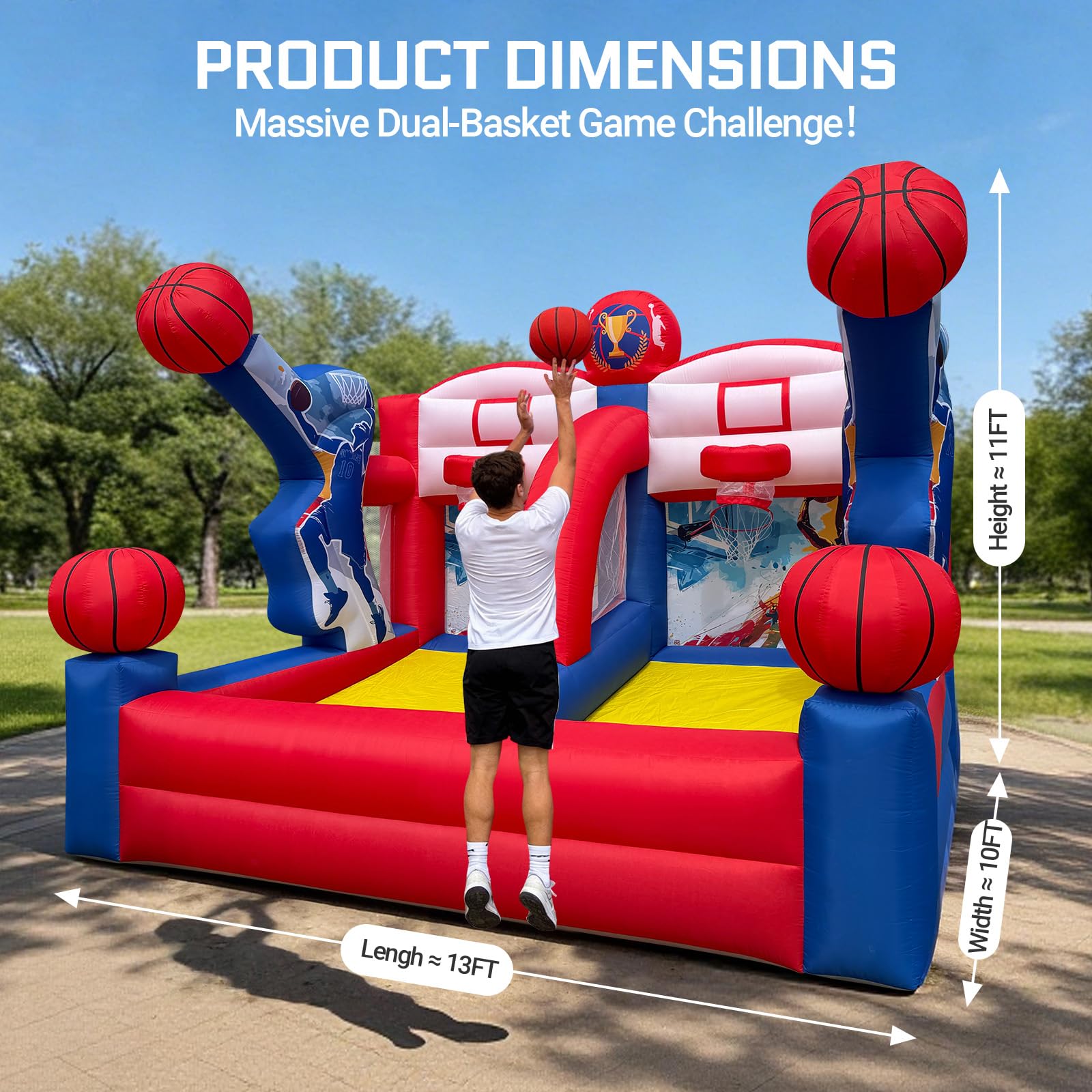 Inflatable Basketball Hoop Shot Game Dual Lane 13x10Ft for Sports Events - Athlete Theme