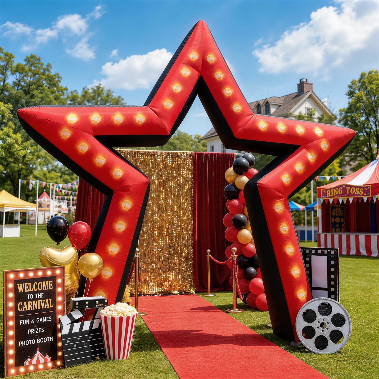 10FT Giant Movie Night Star Inflatable Arch with Built-in LED Lights, Outdoor Movie Party Decoration