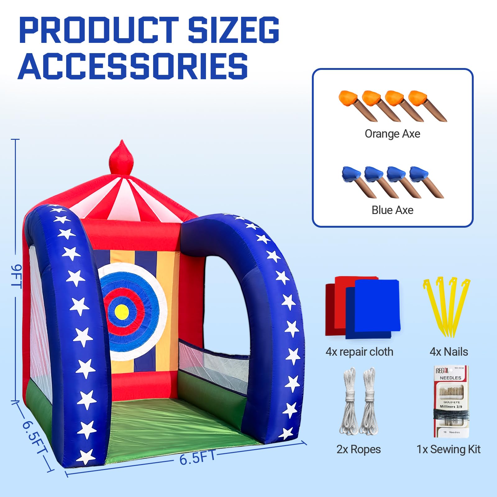 Inflatable Axe Throwing Game 6.5x6.5x9FT with Blower – Axe Toss Target for Carnival Games, Events