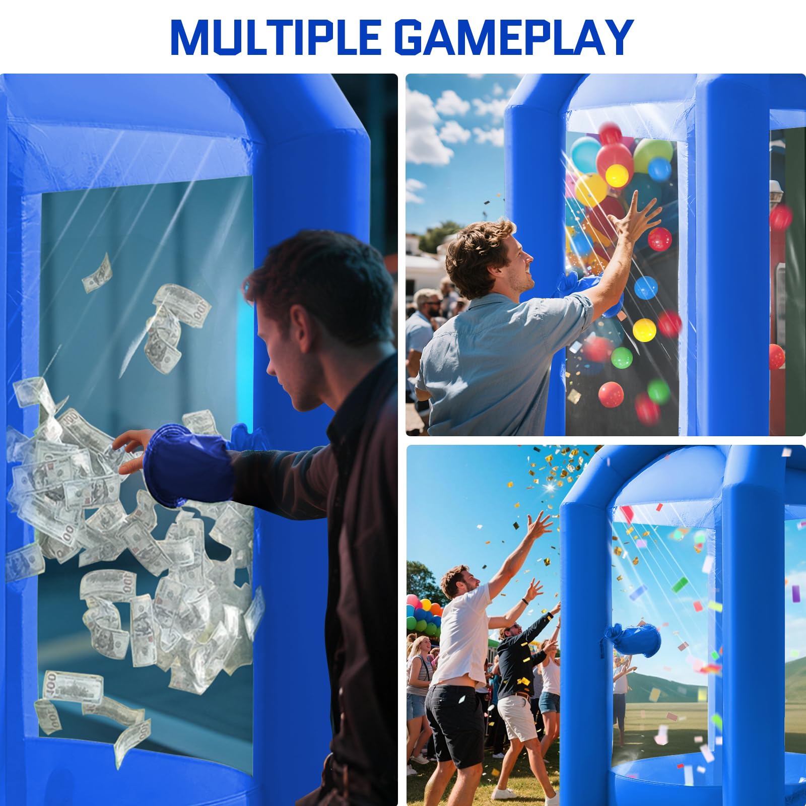 Inflatable Cash Cube Booth 5.2x5.2x8.2FT – Money Grab Machine with Blowers for Parties, Promotions & Events