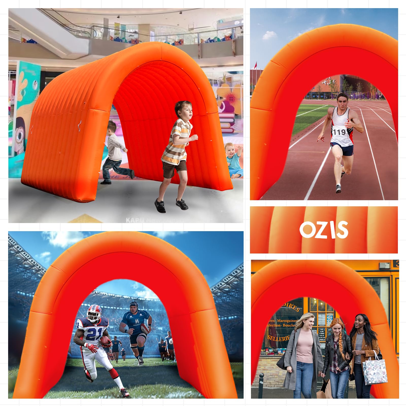 OZIS Inflatable Tunnel Sports Tunnel Entrance with Installed Blower Orange 16x10x10ft
