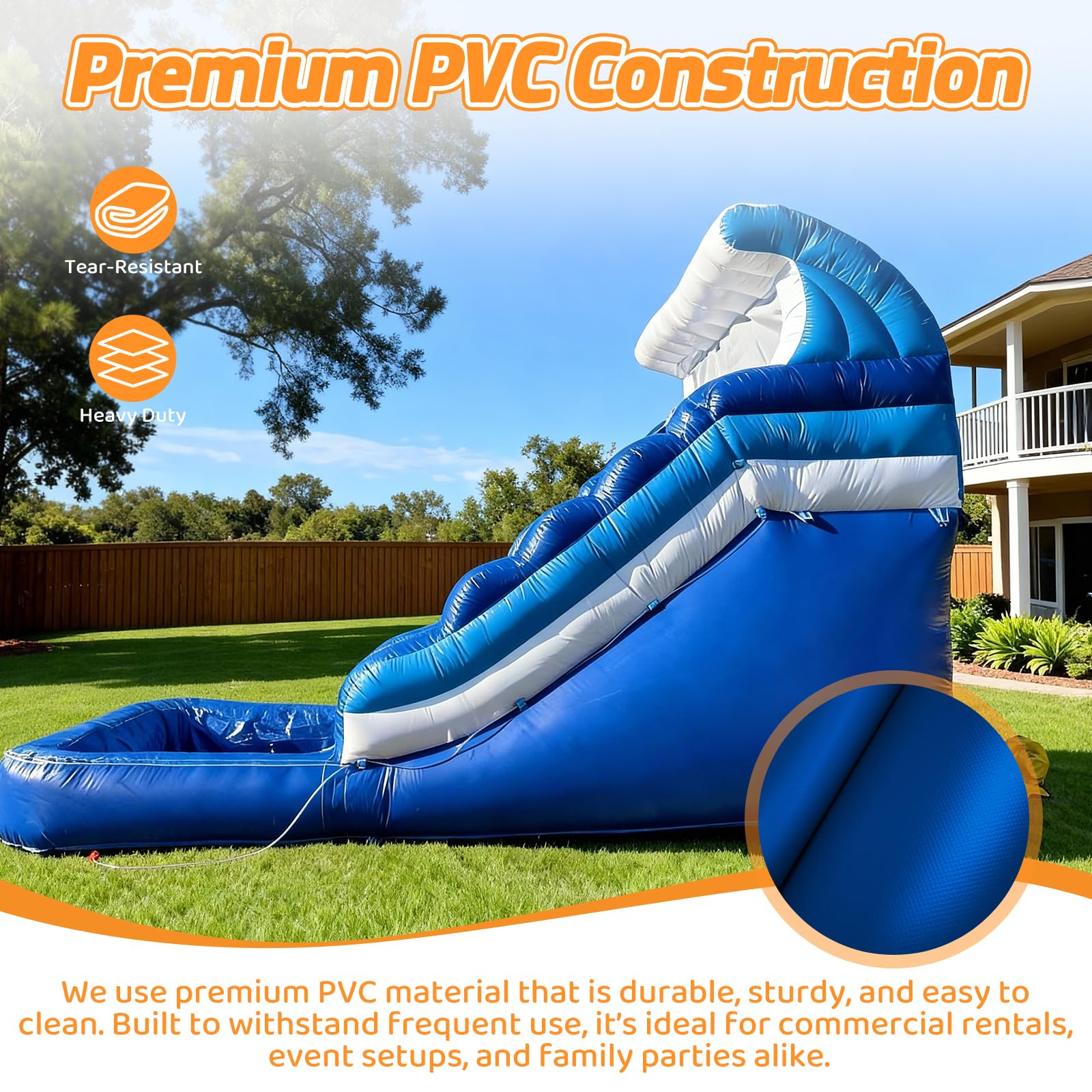 Inflatable Water Slide Commercial Grade PVC with Detachable Slide Climbing Ladder and Pool, Giant Inflatable Wet Dry Use