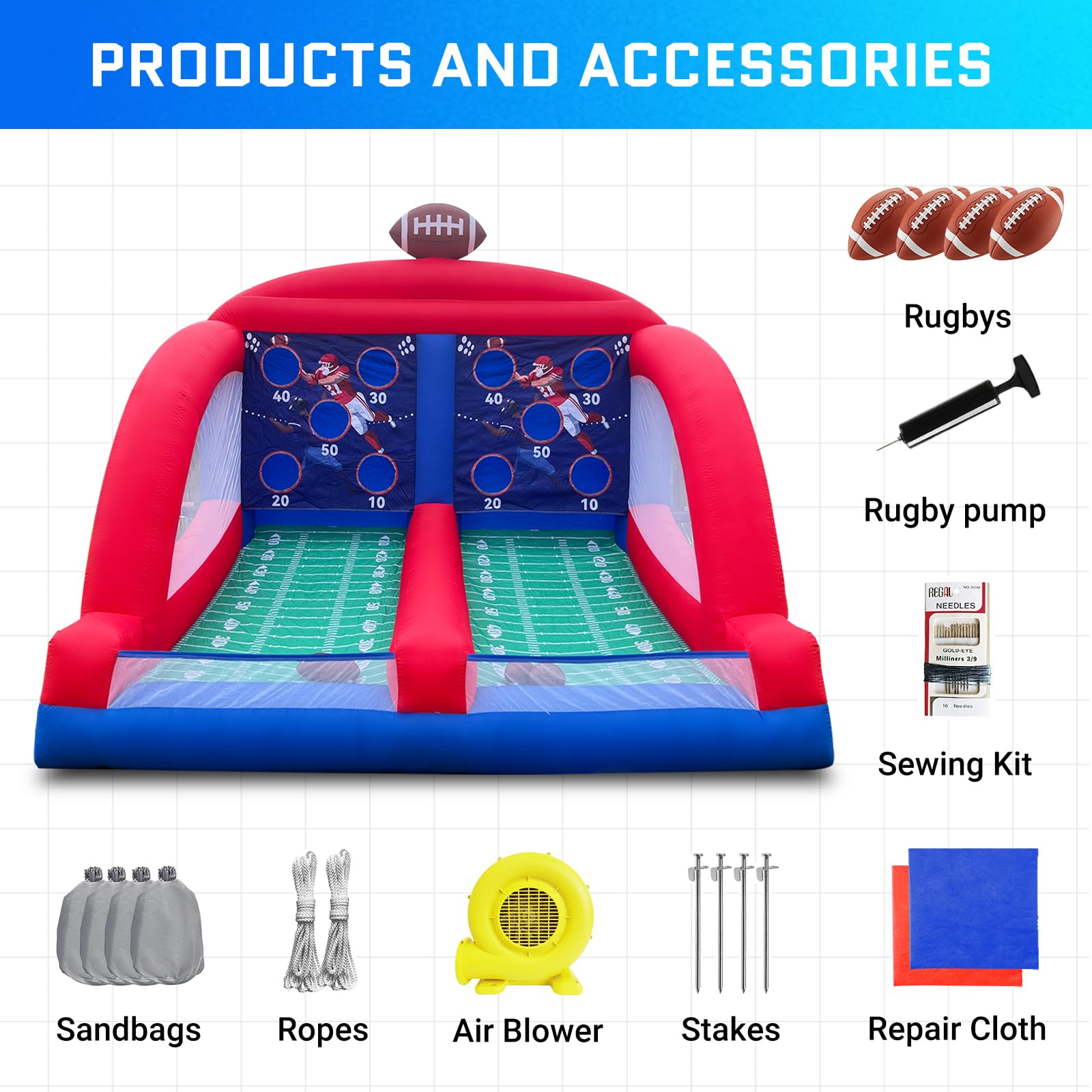 Inflatable Football Toss Game with 4 Balls Double Target Inflatable Interactive Carnival Games