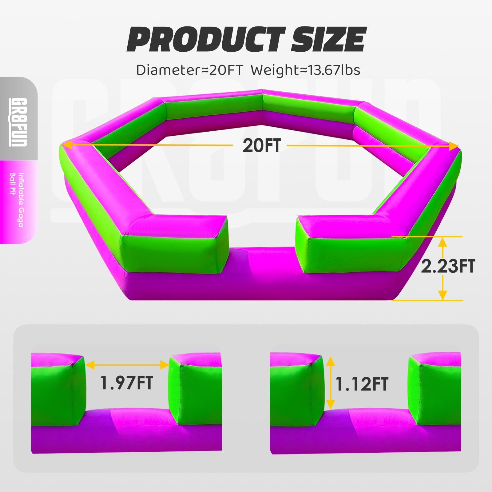 Inflatable Gaga ball Court 20Ft Portable Gaga Ball Pit for Indoor Outdoor Sport Games