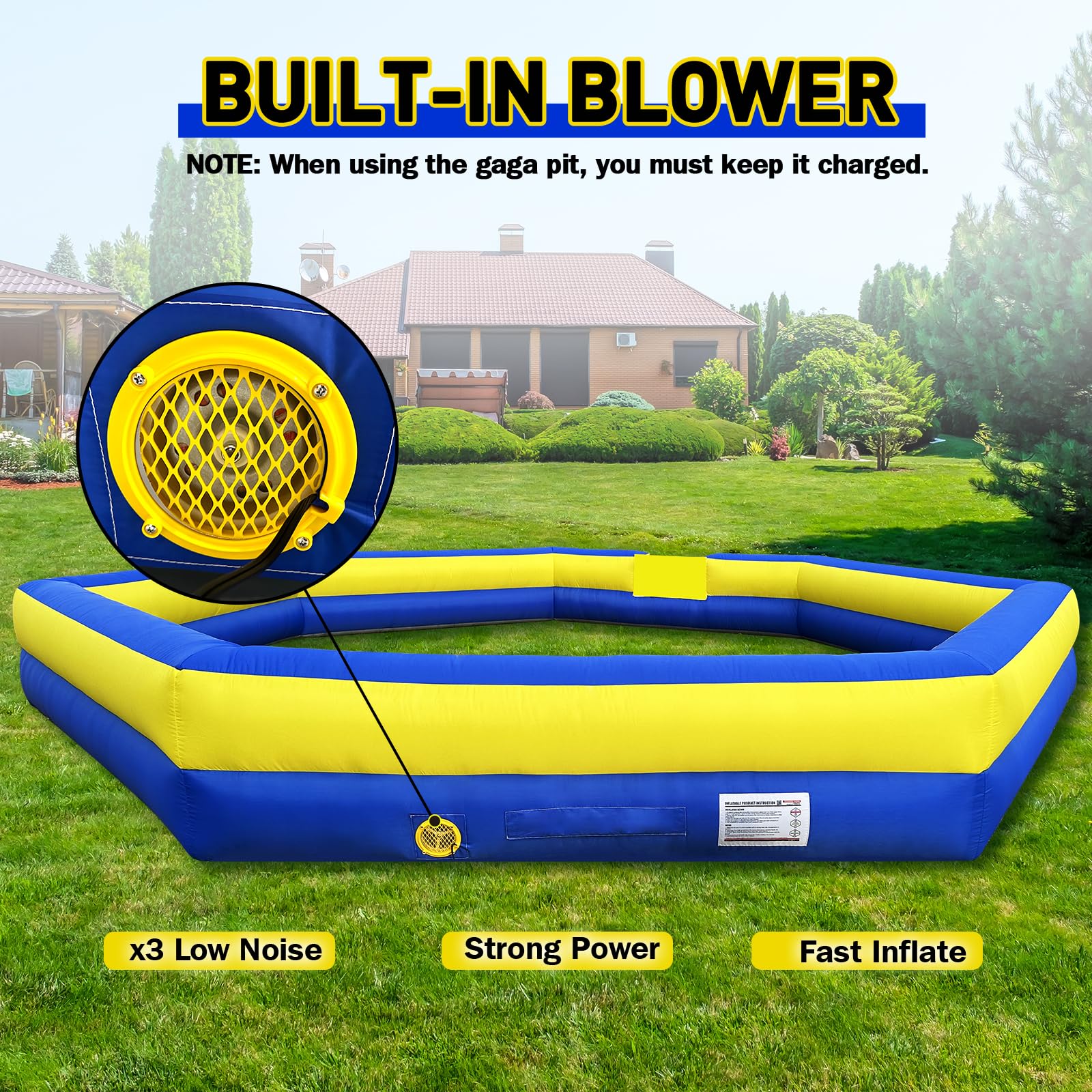 Warsun Blue & Yellow Portable Gaga Ball Pit With Built-In Blower 150w- 20ft -26ft